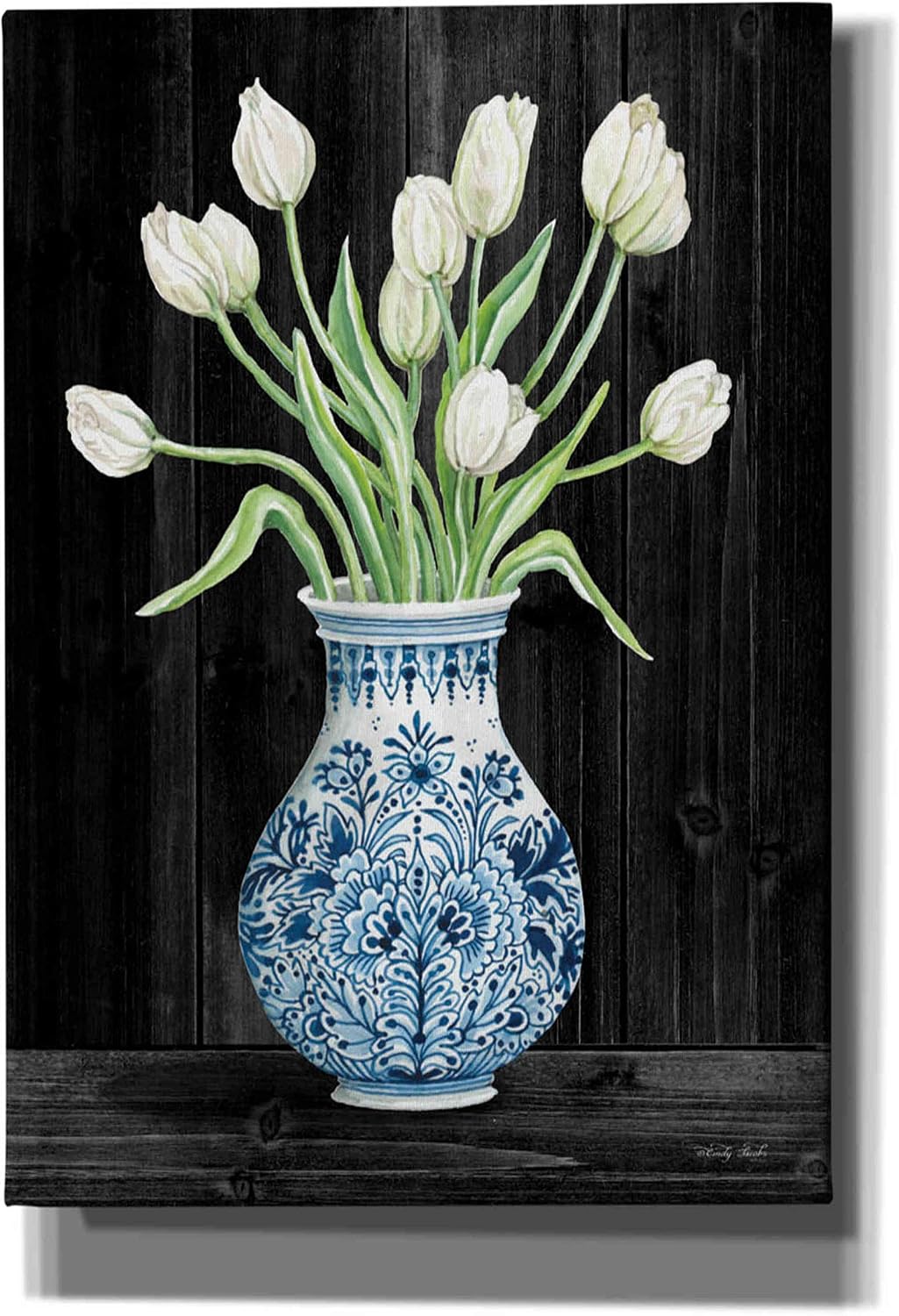 Epic Graffiti 'Blue and White Tulips Black II' by Cindy Jacobs, Canvas Wall Art, 26"x34"