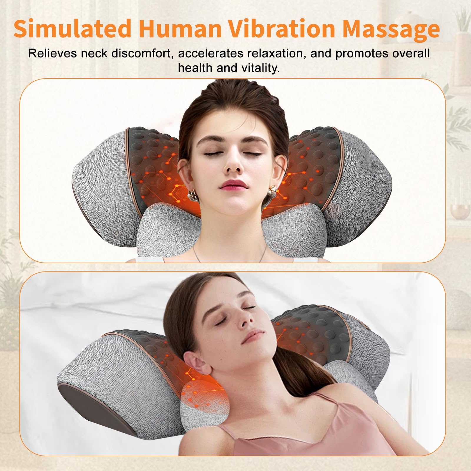 Masseur Cervical avec Chauffage, 3 en1 Masseur Dos et Cervicales avec Chauffage, Vibration et Traction, Masseur Cervical et Dos Électrique Pour Soulager Les Douleurs Des Tissus Profonds (Gris clair)
