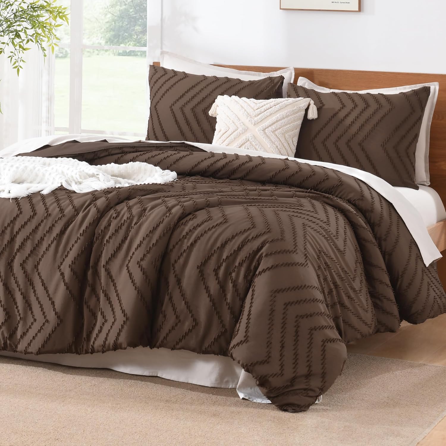 Litanika Brown King Comforter Set, 3 Pieces Lightweight Tufted Bedding Sets, Down Alternative Comforter Fluffy Bed Set Gift Choice King (104"x90") 19 - Brown