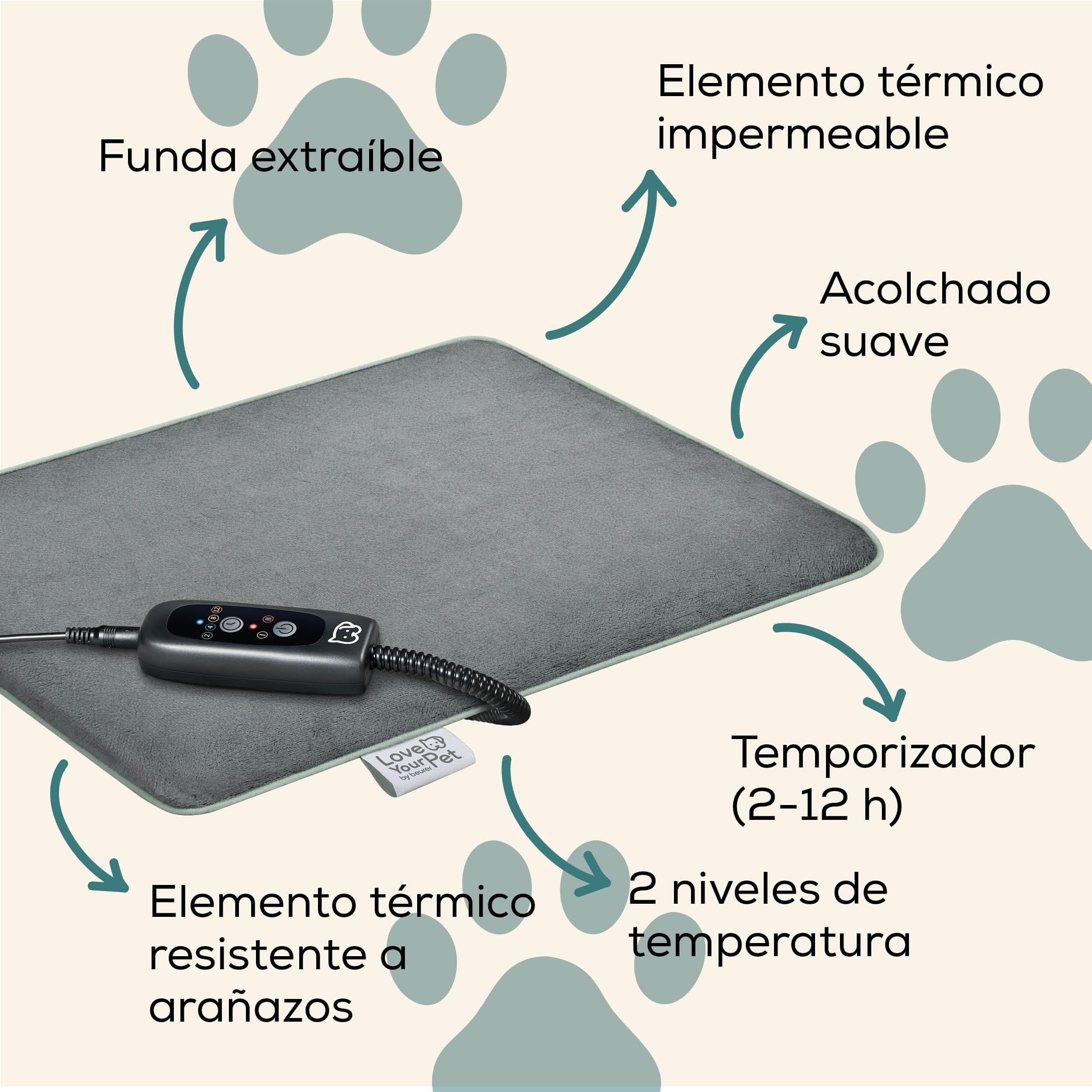 Beurer Love Your Pet Colchoneta térmica Talla S «Lilli» para Perros y Gatos, con Temporizador, Manta pequeña para Perros, Lavable a 30 °C, Resistente a los arañazos y el Agua, 41 × 34 cm