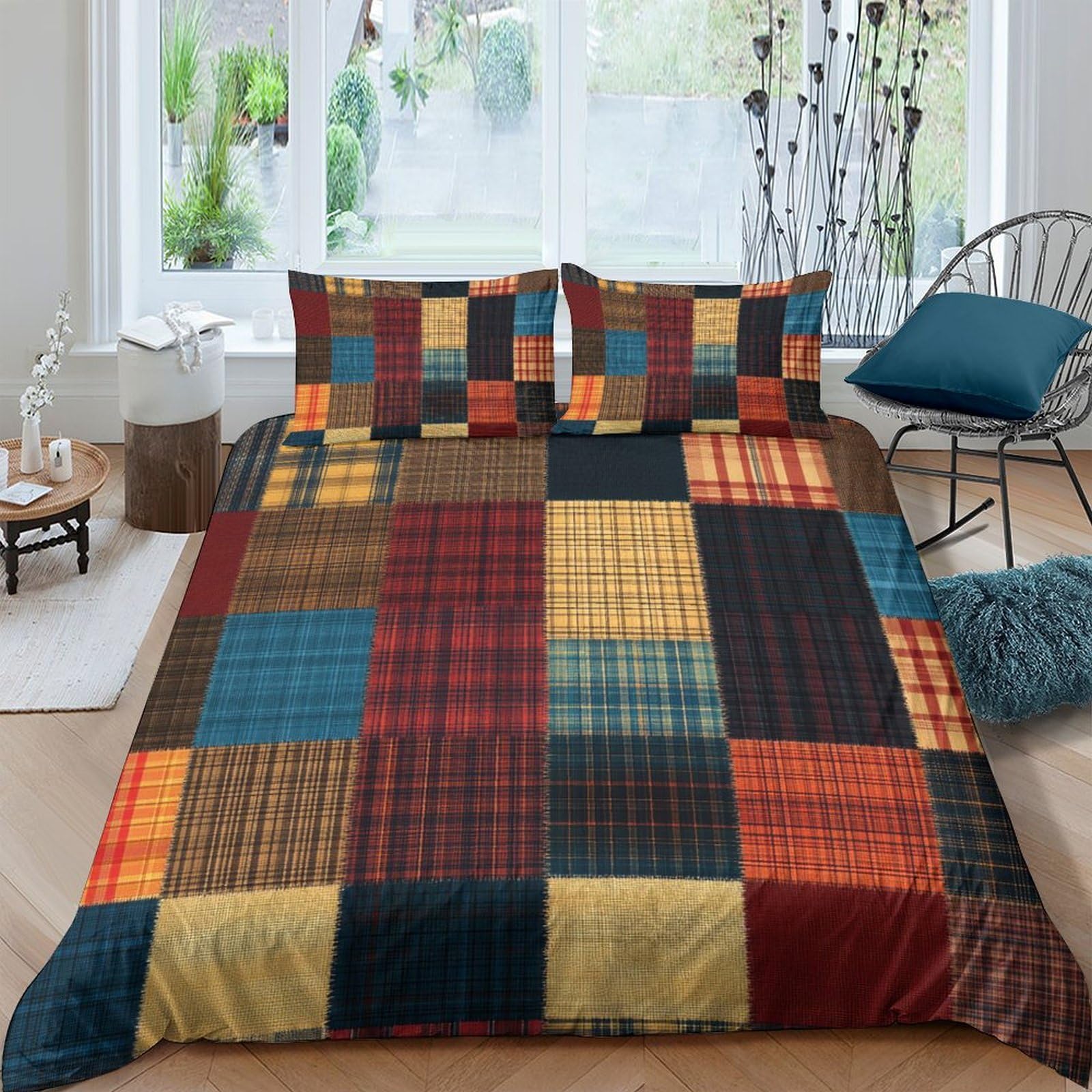 Ctjqhvkz Style-3 3D Printed Colorful Patchwork Fitted Sheet Microfiber Soft Breathable Plaid Bed Cover For Bedroom Guest Room Decor Single（135X200cm）