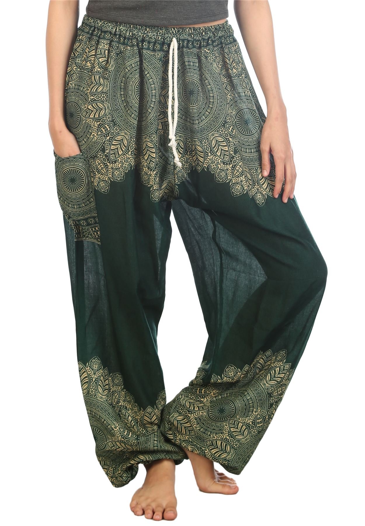 LOFBAZWomen's Aladdin Peacock Eye Floral Pattern Drawstring Harem Trousers