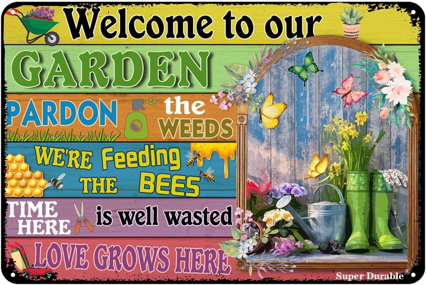 kisoyo Metal Sign Welcome to Our Garden Tin Sign Home Backyard Porch Decor Patio Pool Bar Coffee Wall Decor Sign 8x12Inch