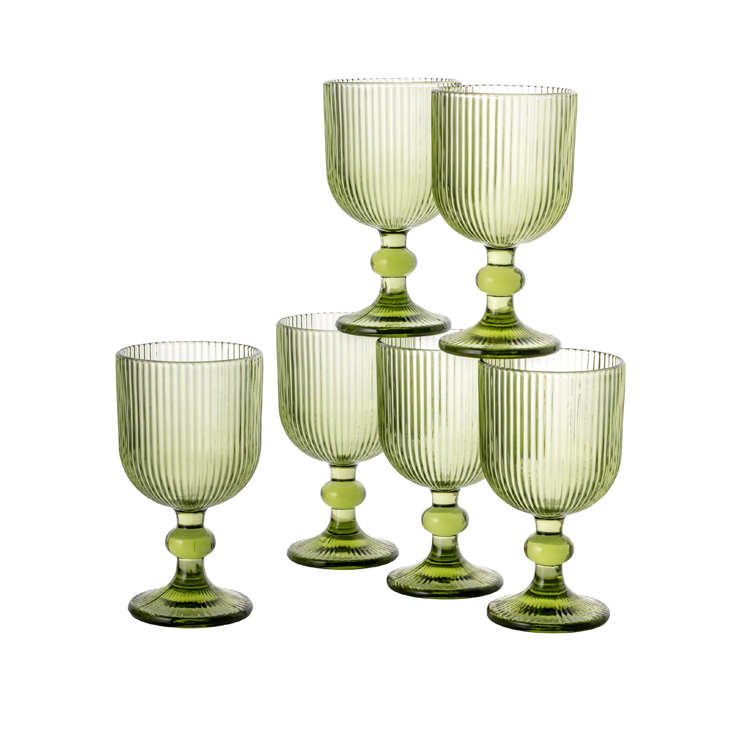 Baroni Home Set 6 pz di Calici in Vetro Colorati e Decorati con Righe in Rilievo 20 CL, Calici Eleganti Lavabili in Lavastoviglie, 8x8x14,5 cm, Verde