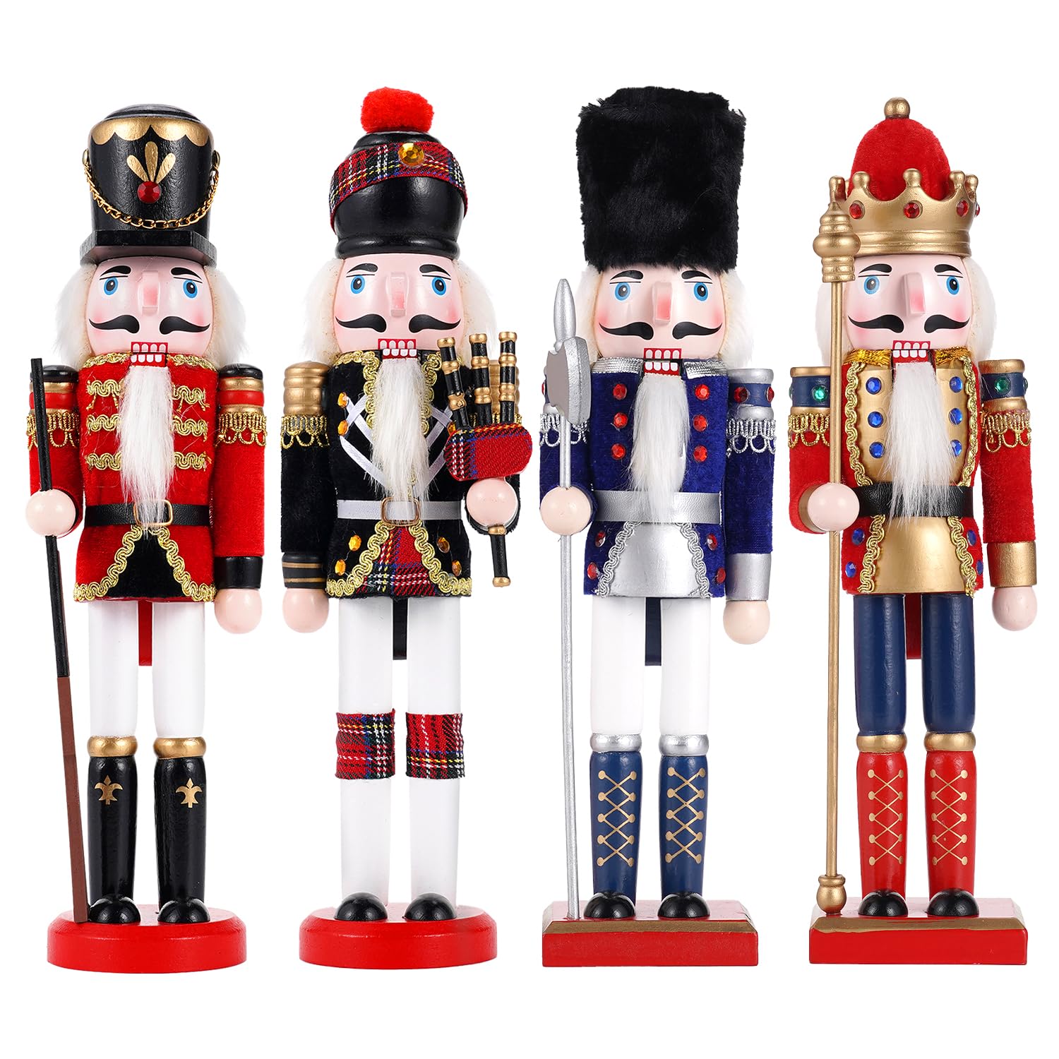COMBIUBIU 4PCS Wooden Christmas Decorations Nutcracker Soldier