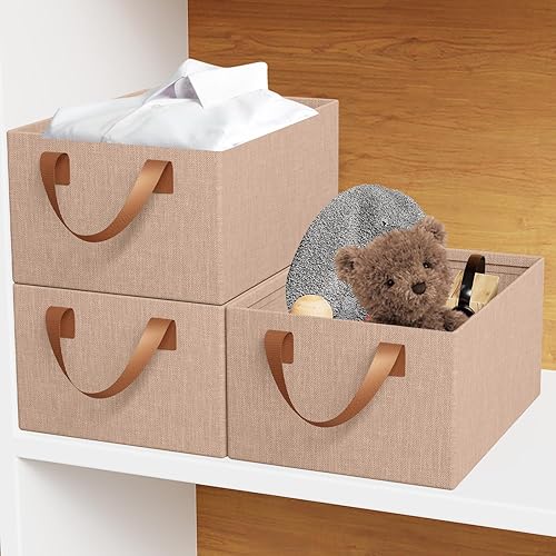 Miniatura 9 de ANBOO Paquete de 5 cubos de almacenamiento de ropa, contenedores de almacenamiento de tela con asas para organizar, organizadores plegables para