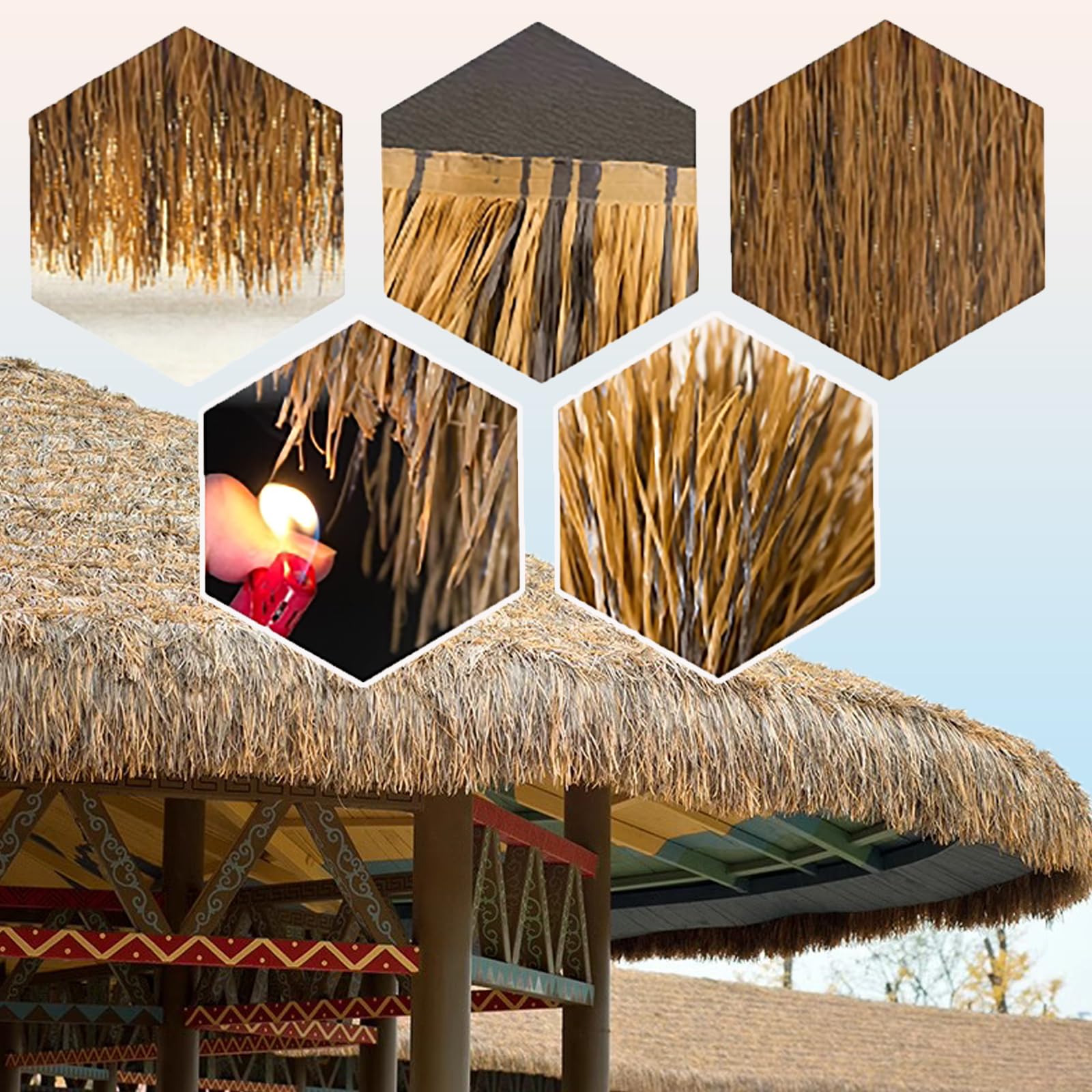 Künstliche Strohdachziegel - Mexikanischer Stil PE PP Simulation Stroh Tropisch Dekorativ für Tiki-Bars, Gartenpavillons, Terrassenwände, Flammhemmend(Size:30pcs,Color:B)