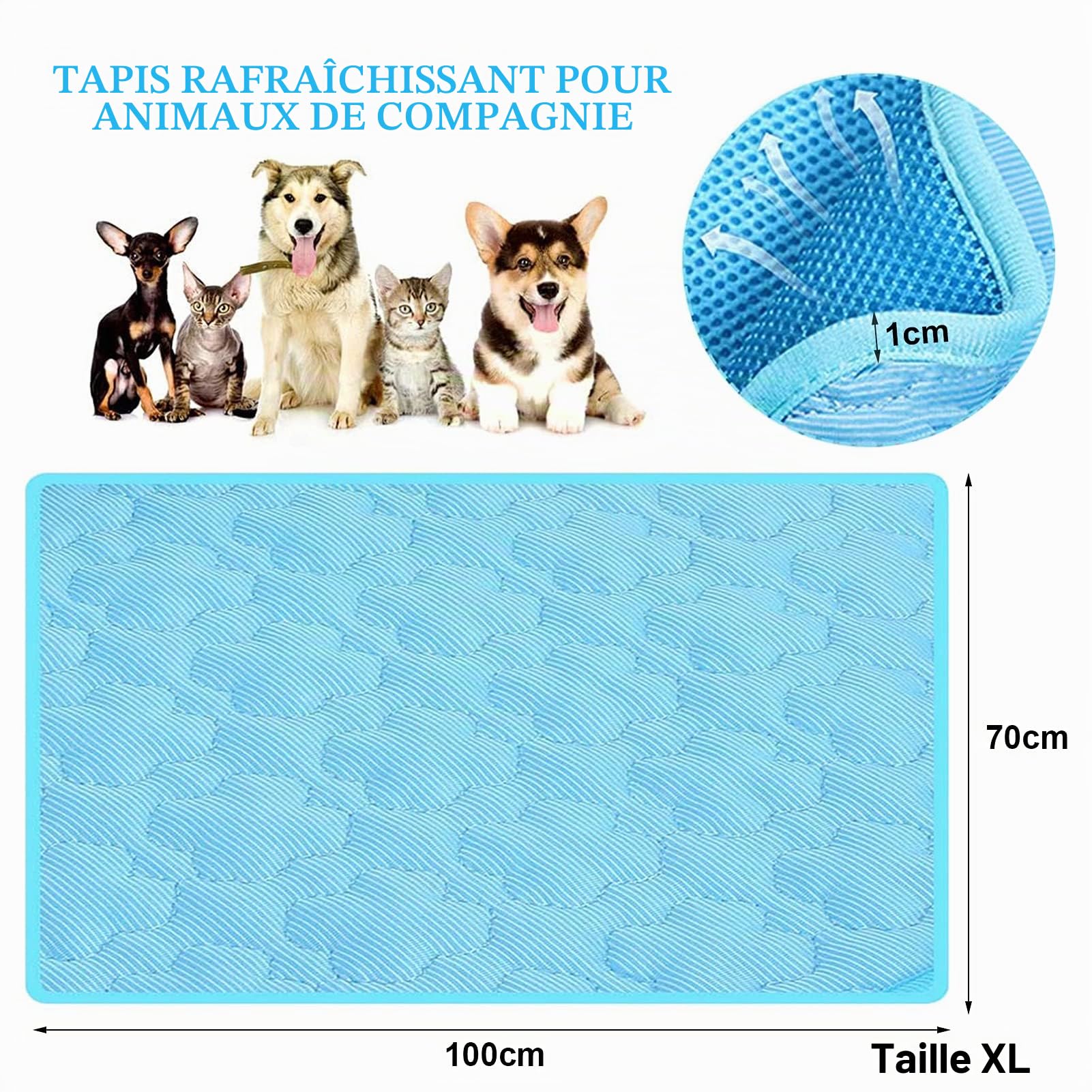 Tapis rafraîchissant pour Chien, 100 x 70 cm - Auto-rafraîchissant - Tapis rafraîchissant pour Chiens et Chats - Auto-rafraîchissant - Tapis de Refroidissement pour Animaux de Compagnie (XL)