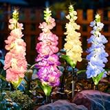 KOOPER Solar Lights Outdoor Garden Decor, 4 Pack Upgraded Delphinium Solar Garden Lights with 36 LEDs, Vivid Flowers Outdoor Waterproof for Landscape Patio Yard Decor