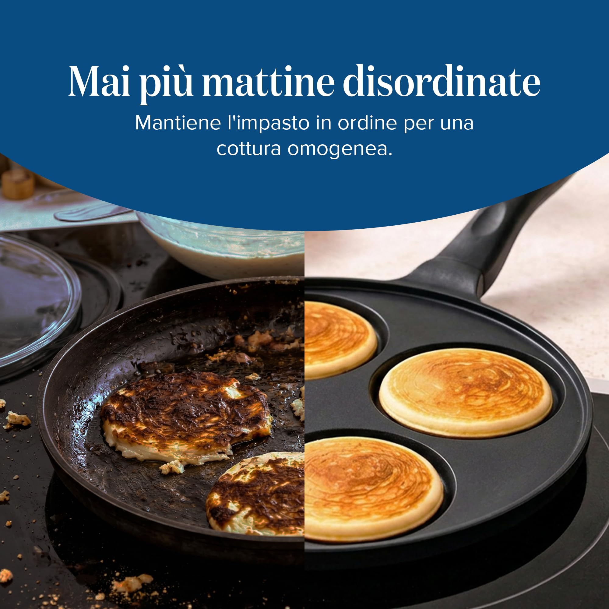 Joeji's Kitchen 4 Fori Padella Pancake 26cm - Induzione Antiaderent Padella Frittata Colazione - Nero