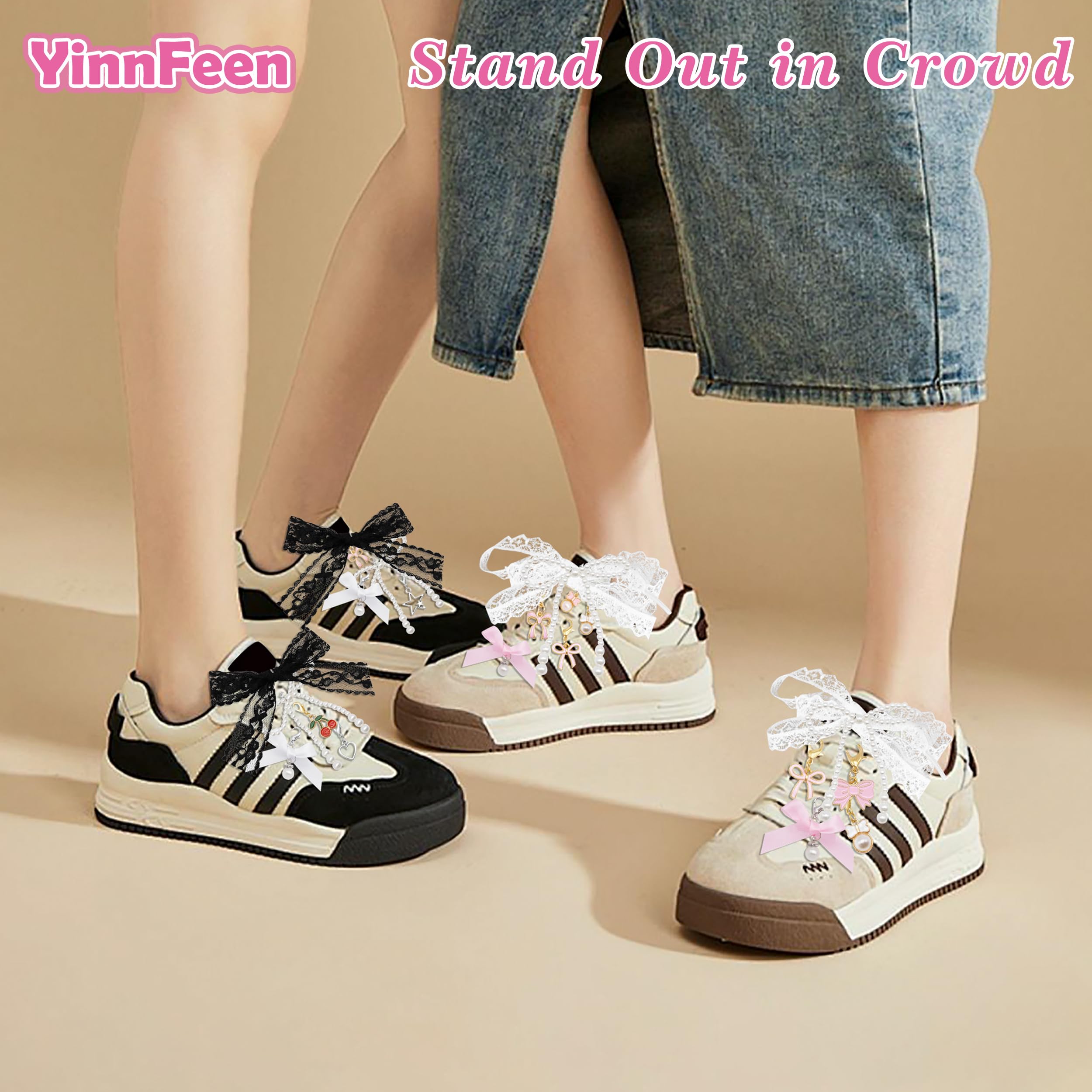32 Pièces Sneakers Ornements, 16 Styles Clip on Charms pour Baskets, Nœud Cœur Perle Breloques de Chaussures Pendentifs de Lacets pour DIY Chaussures Chaussettes Sacs Chapeaux - 5