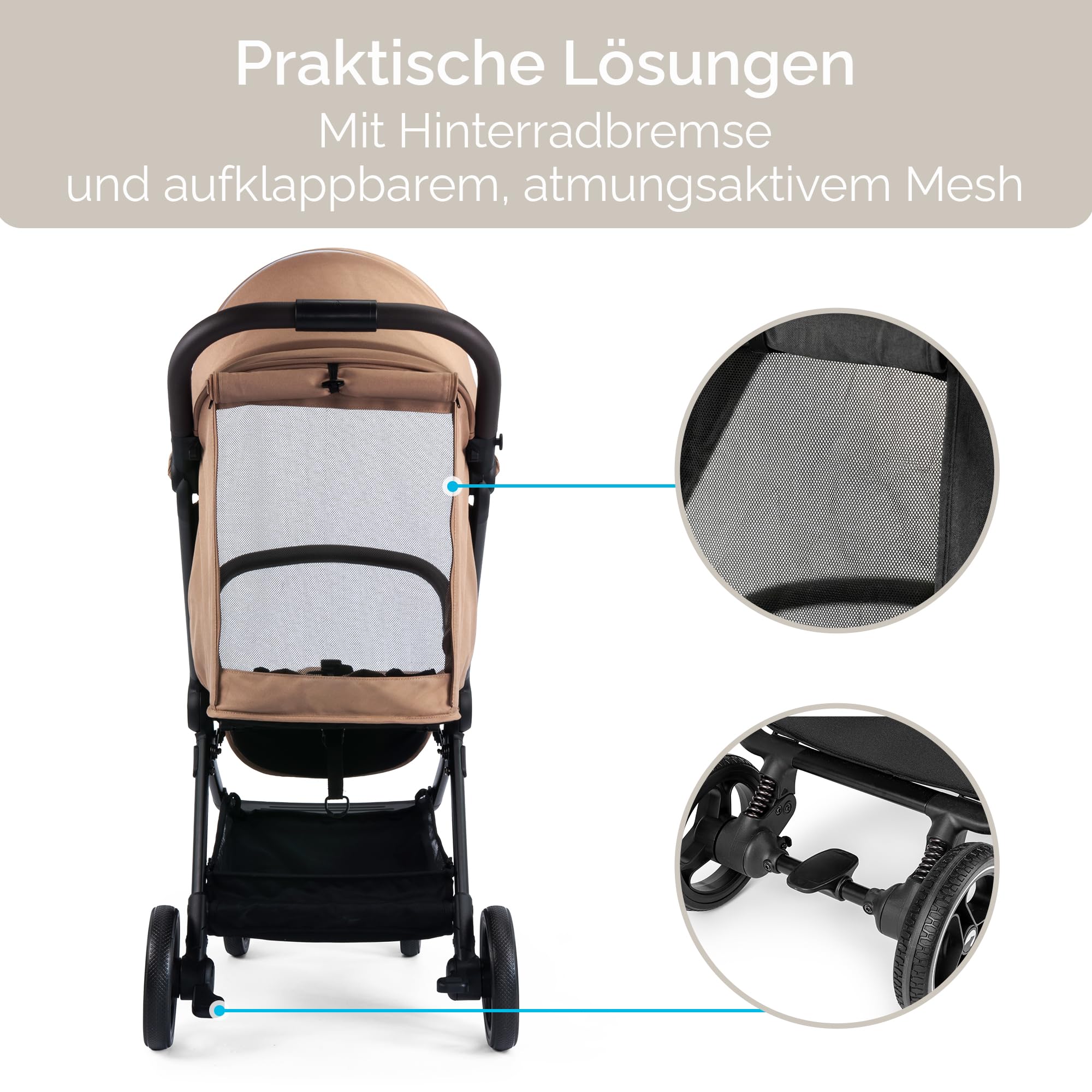 Snøugle Passeggino Leggero da Viaggio Pieghevole con una Mano fino a 22 kg Schienale Reclinabile Ruote Ammortizzate Cintura a 5 Punti Cappottina Estensibile Accessori Inclusi Beige