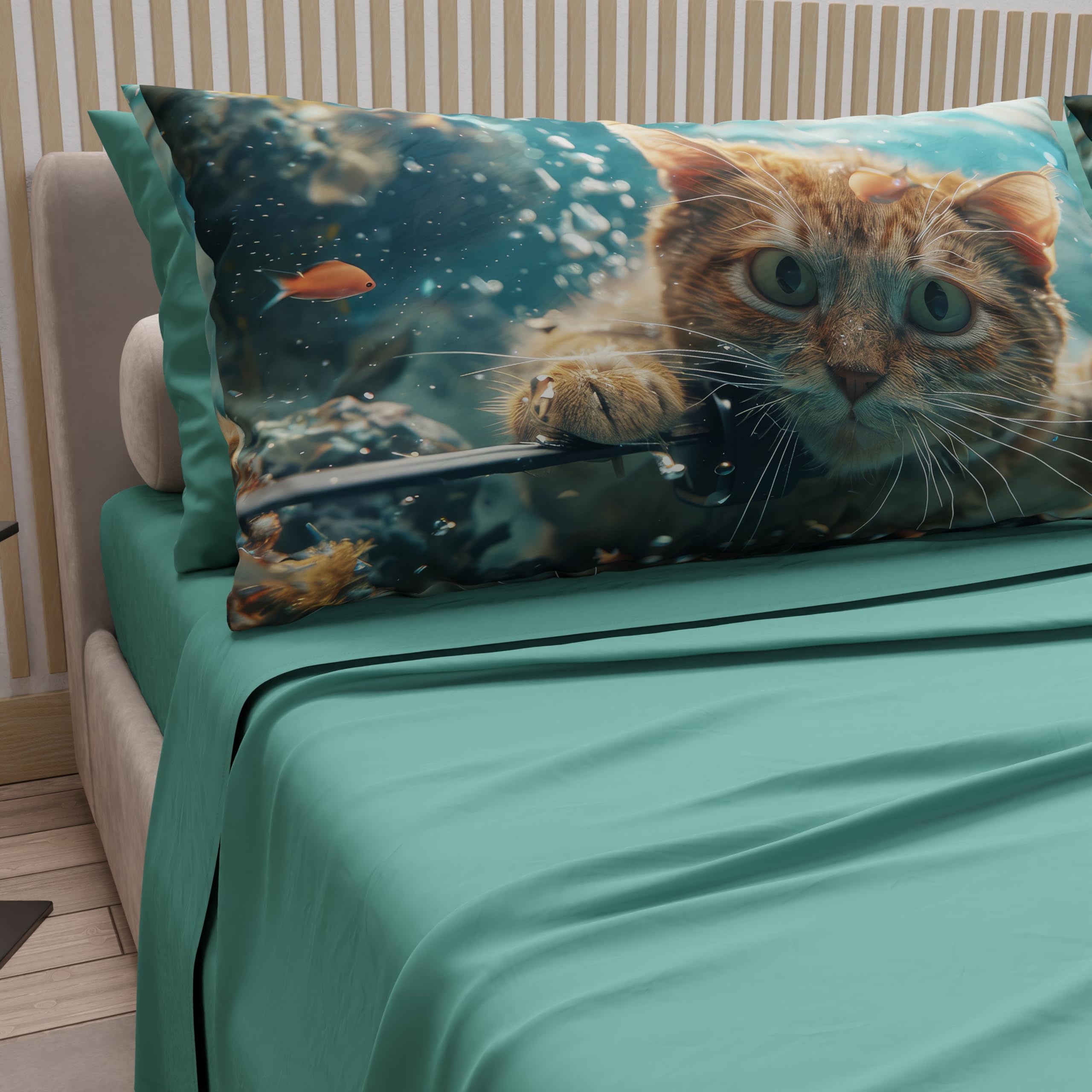 PETTI Artigiani Italiani, Animal Bed Linen with Cats in Cotton with Pillowcases in Digital Print, Single Bed Sheet