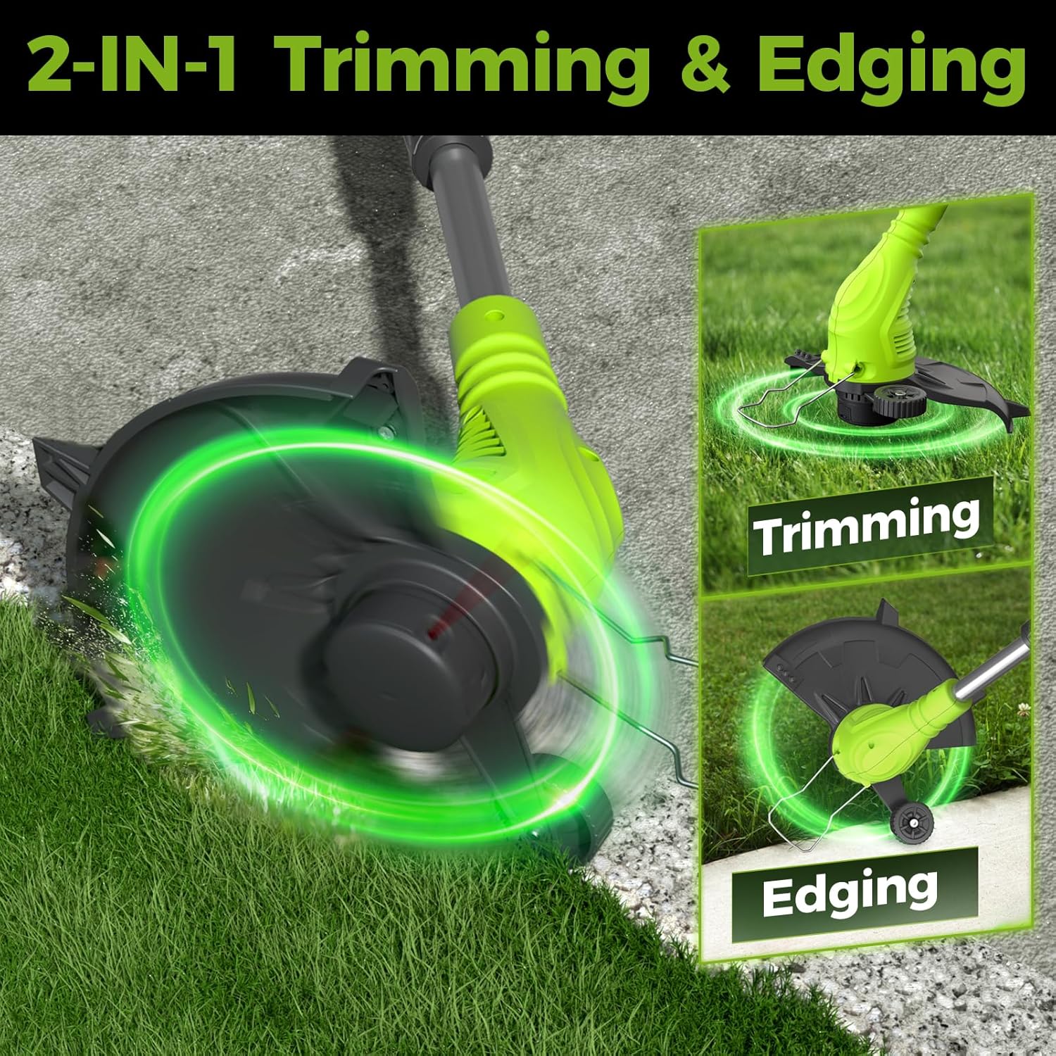Aokia String Trimmer: Cordless Weed Wacker with 40V 2.0Ah Battery - Lightweight Electric Lawn Edger - 2 in 1 Trimmer & Edger Lawn Tool Grass Cutter with 2 Plastic Blades for Garden, Yard - Image 2