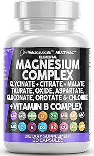 Magnesium Complex 2285mg with Magnesium Glycinate Citrate Malate Oxide Taurate Aspartate Gluconate Orotate & Mag Chloride&comma; Zinc Copper Manganese & Vitamin C B1 B2 B6 B12 Complex - 90 Count