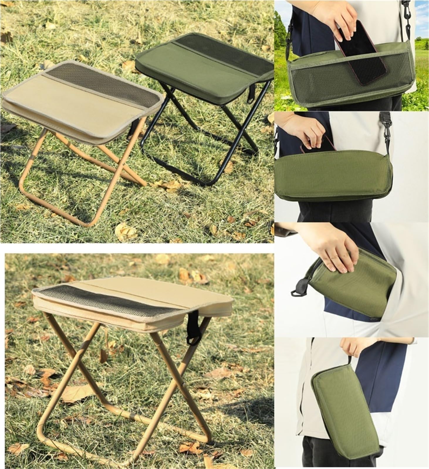 Draagbare Kruk For Bergbeklimmen En Wandelen, Opvouwbare Rugzakkruk, Kleine Opvouwbare Kruk, Kan Tot 330 Lbs Dragen, Opvouwbare Stoel For Buiten Met Rits(Black,L