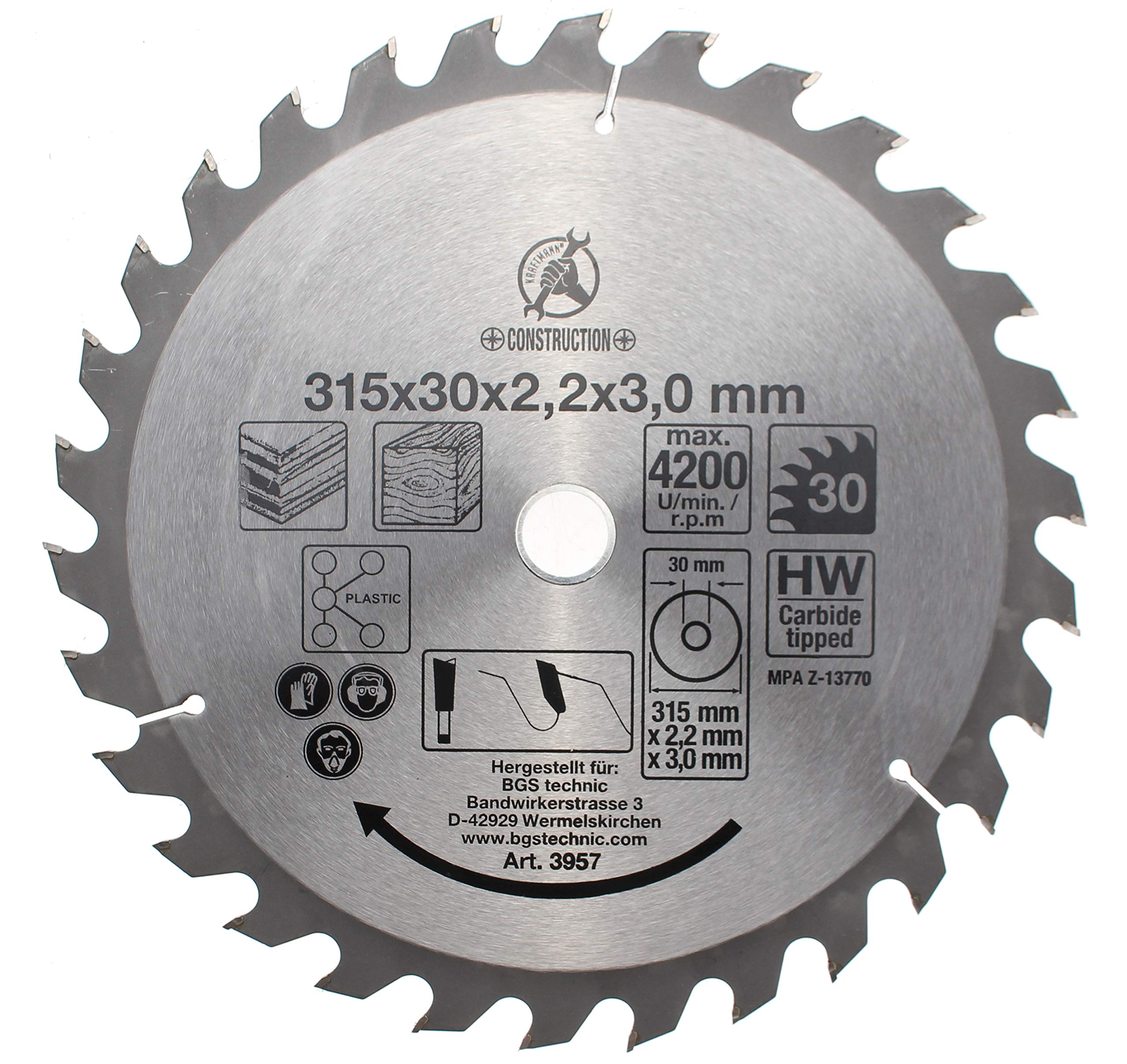 BGS Diy 3957 | Carbide Tipped Circular Saw Blade | Ø 315 x 30 x 3.0 mm | 30 teeth