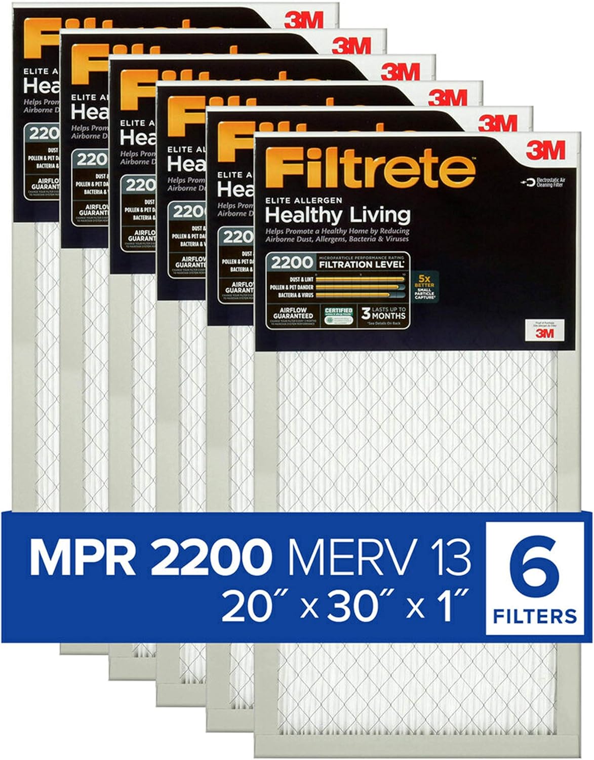 Filtrete 20x30x1 Air Filter, MPR 2200, MERV 13, Healthy Living Elite Allergen 3