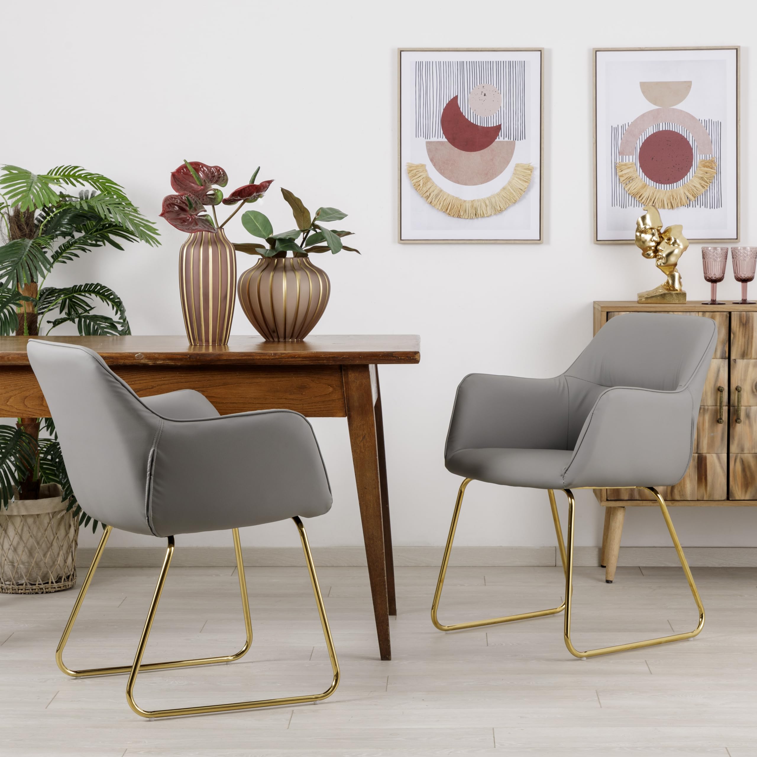 Baroni Home Sillón Moderno con Reposabrazos y Tapicería de Cuero Sintético y Patas de Acero Negro para Sala de Estar, Dormitorio, Rincón de Lectura, Gris, 55x85x47 cm