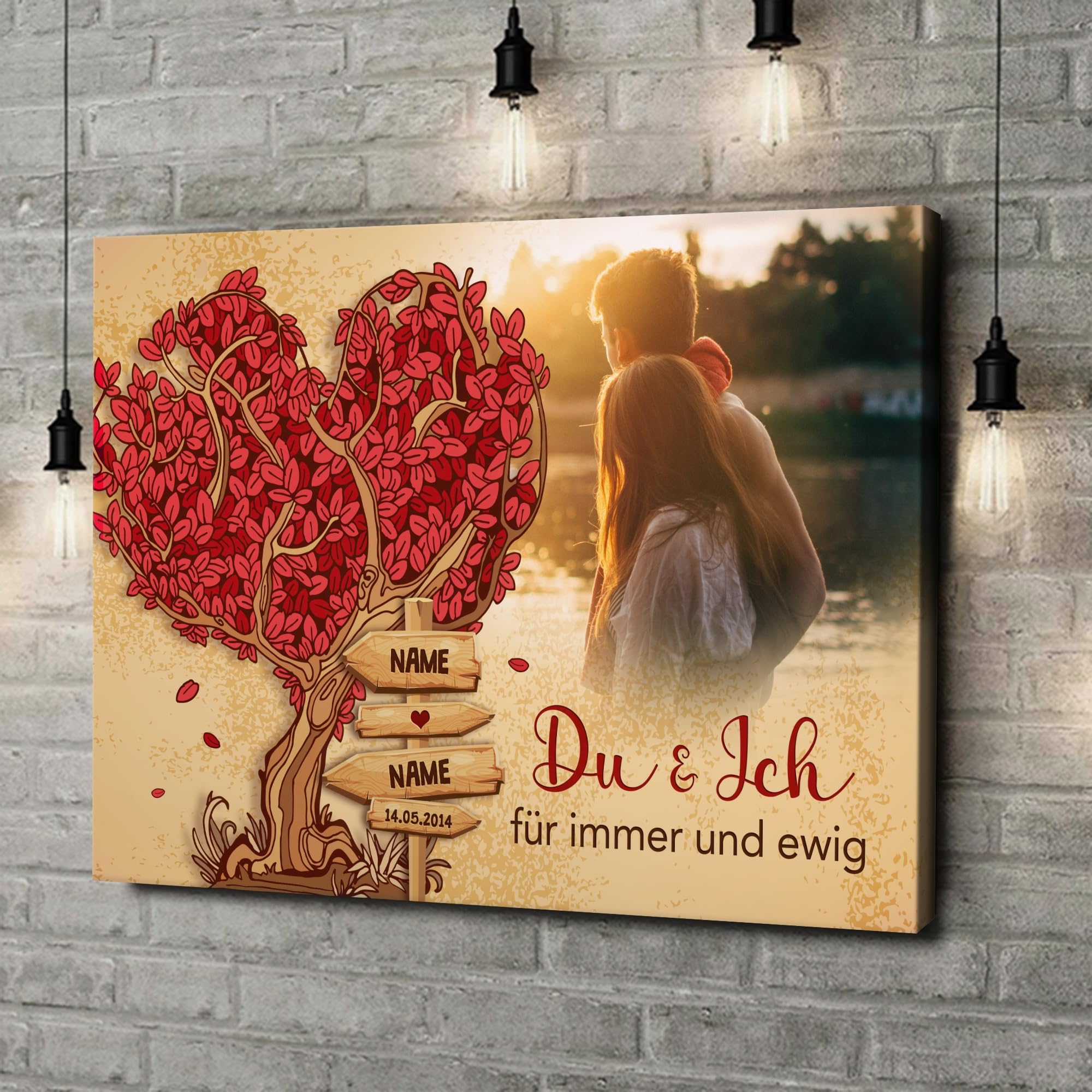 Liebesleinwand Das sind wir Fotoleinwand: Wegweiser der Liebe | Leinwandbildmit Foto, Namen und Datum | Wandbild gestalten | Jahrestag Geschenk für Frau Freundin Mann Freund