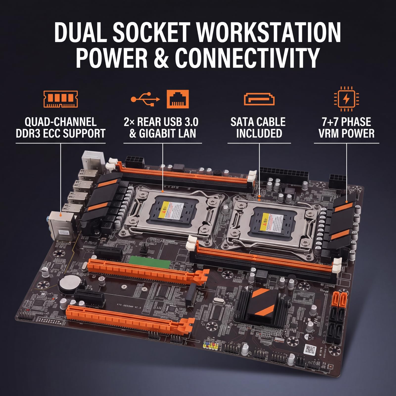 Wendry Carte mère de bureau, 2 x USB 3.0/Gigabit LAN X79, mémoire DDR3 à quatre canaux, avec câble SATA (double prise)