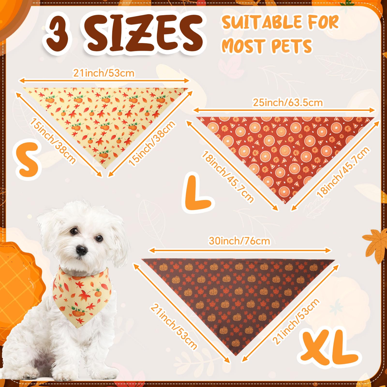 Huhumy Lot de 100 bandanas d'automne pour chien en vrac 3 tailles - Bandana lavable réglable et lavable - Écharpe d'automne pour Thanksgiving, les vacances - Fournitures pour animaux de compagnie de