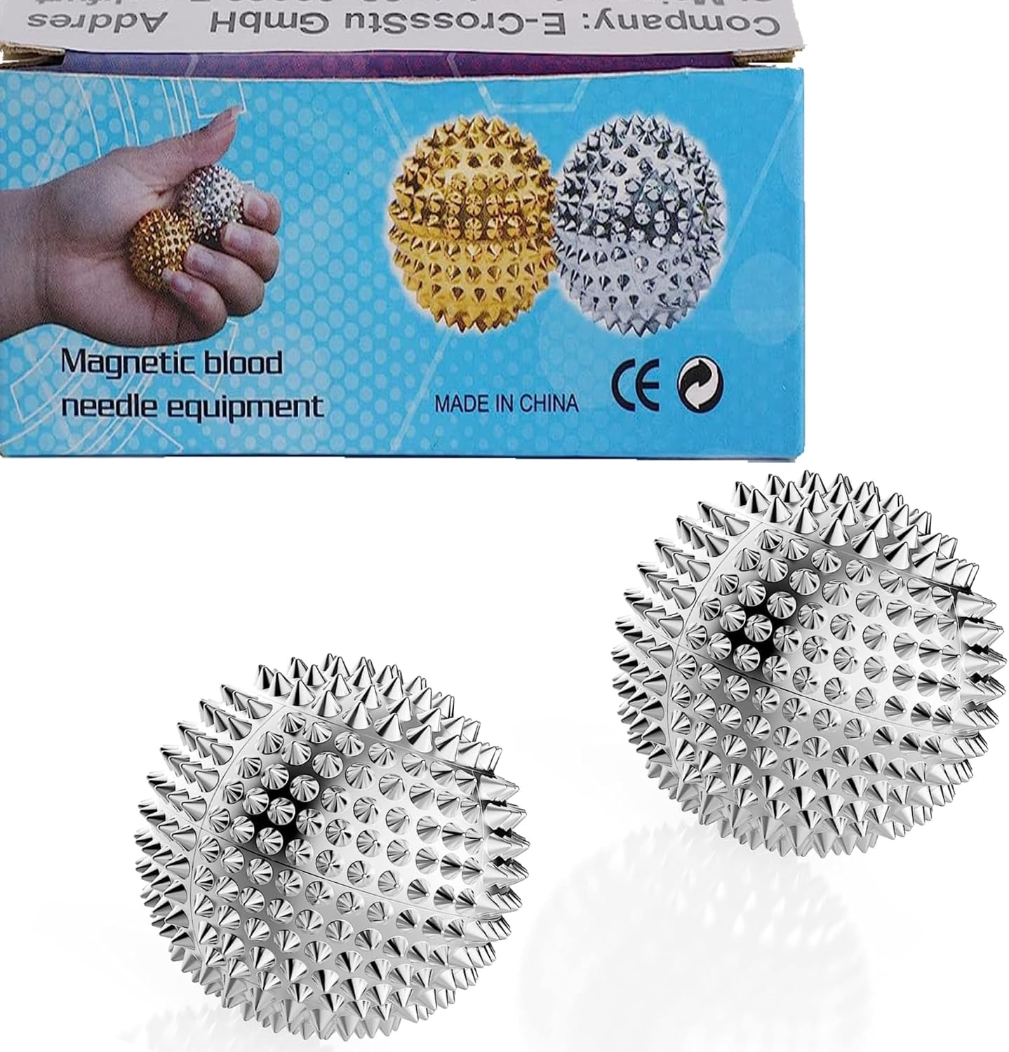 Spiky Massage Ball Magnetic Balls Hand Massage Ball 1 Pair (Sliver, 32mm)