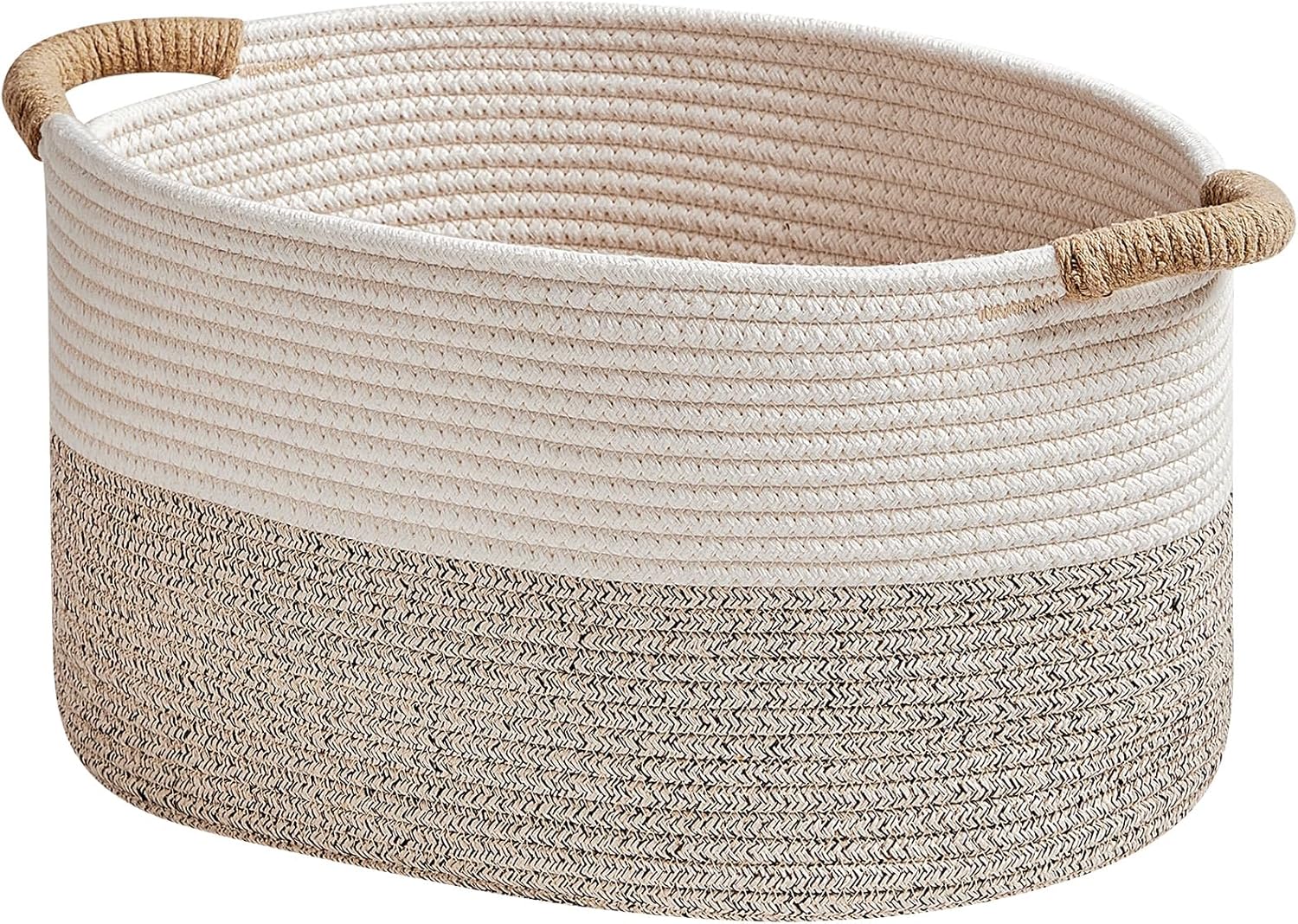 Storage Baskets for Organizing | 15″x10.2″x9.1″ – 1 Pack Nursery Bin with Handles – Woven Cotton Rope Baskets for Dog Toys, Books, Shelf, Bathroom,Closet -Stylish Storage | White & Beige