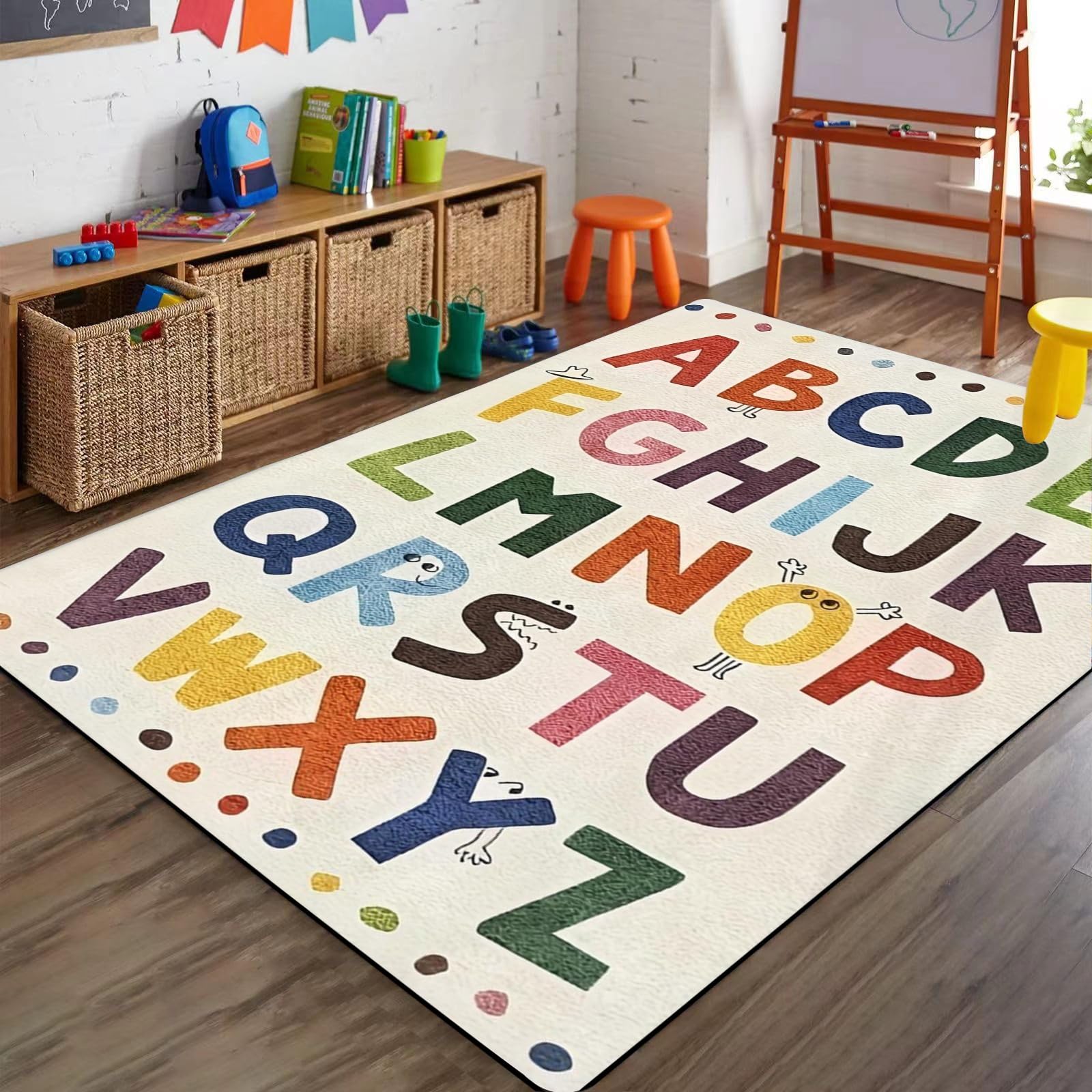 Bycmuoz Cartoon ABC Alphabet Kids Rugs, 60x110cm, Kindergarten Classroom Children's Colorful Letters Play Mat, Durable Print Fade Resistant High Traffic Rug for Living Room Bedroom
