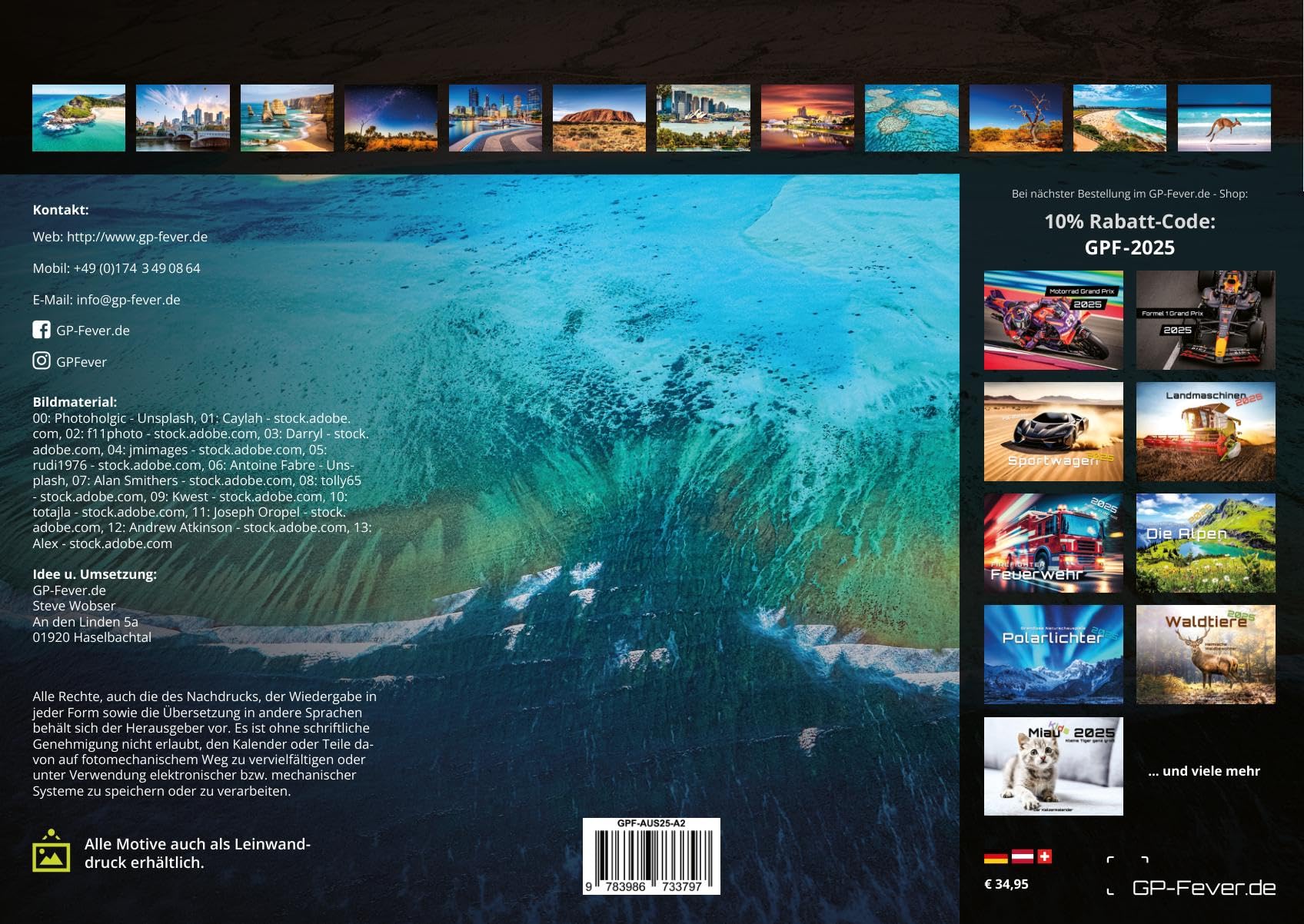 Australien - das Land der Kängurus - 2025 - Kalender DIN A2: Der Wandkalender mit den schönsten Motiven Australiens für das Jahr 2025 im extragroßen Format DIN A2 (ca. 60 x 42 cm)!