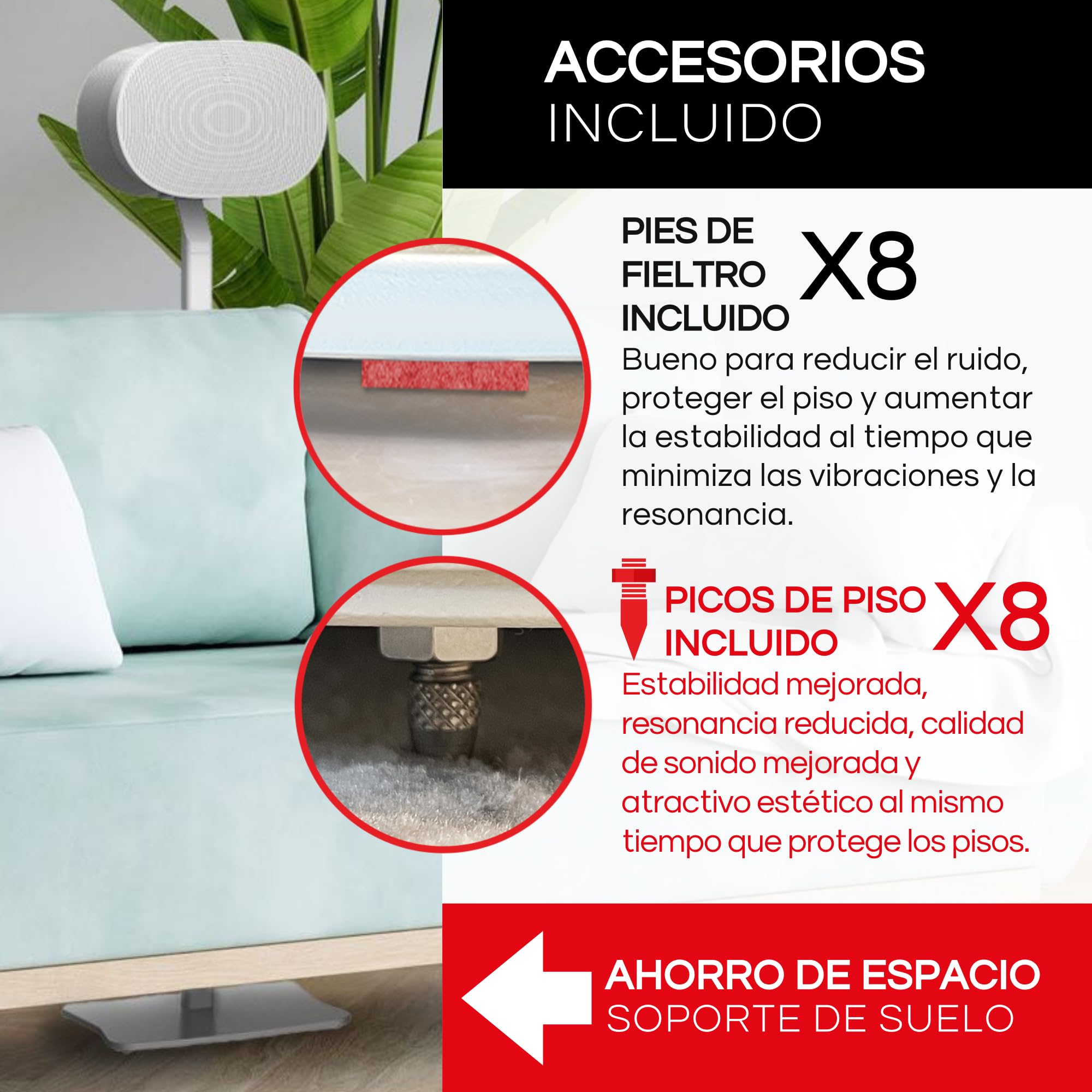 ERA300 Soporte de Suelo, Diseño de Metal Premium, Paquete Doble (2pcs), Blanco, Compatible con Sonos ERA 300, Accesorios Incluidos, Gestión de Cables, Diseñado en el Reino Unido, Doble, Par