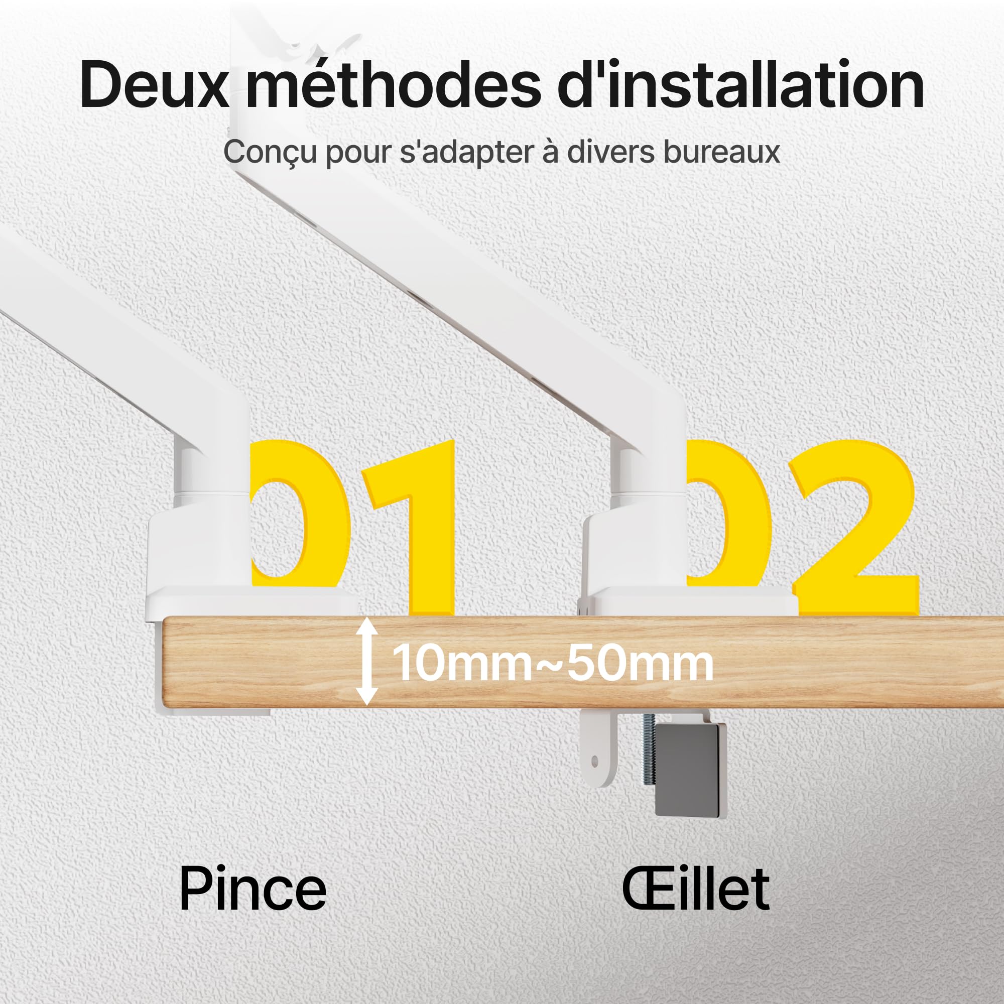 monTEK Bras Ecran PC Blanc avec Port USB pour 17-45", VESA 75/100mm