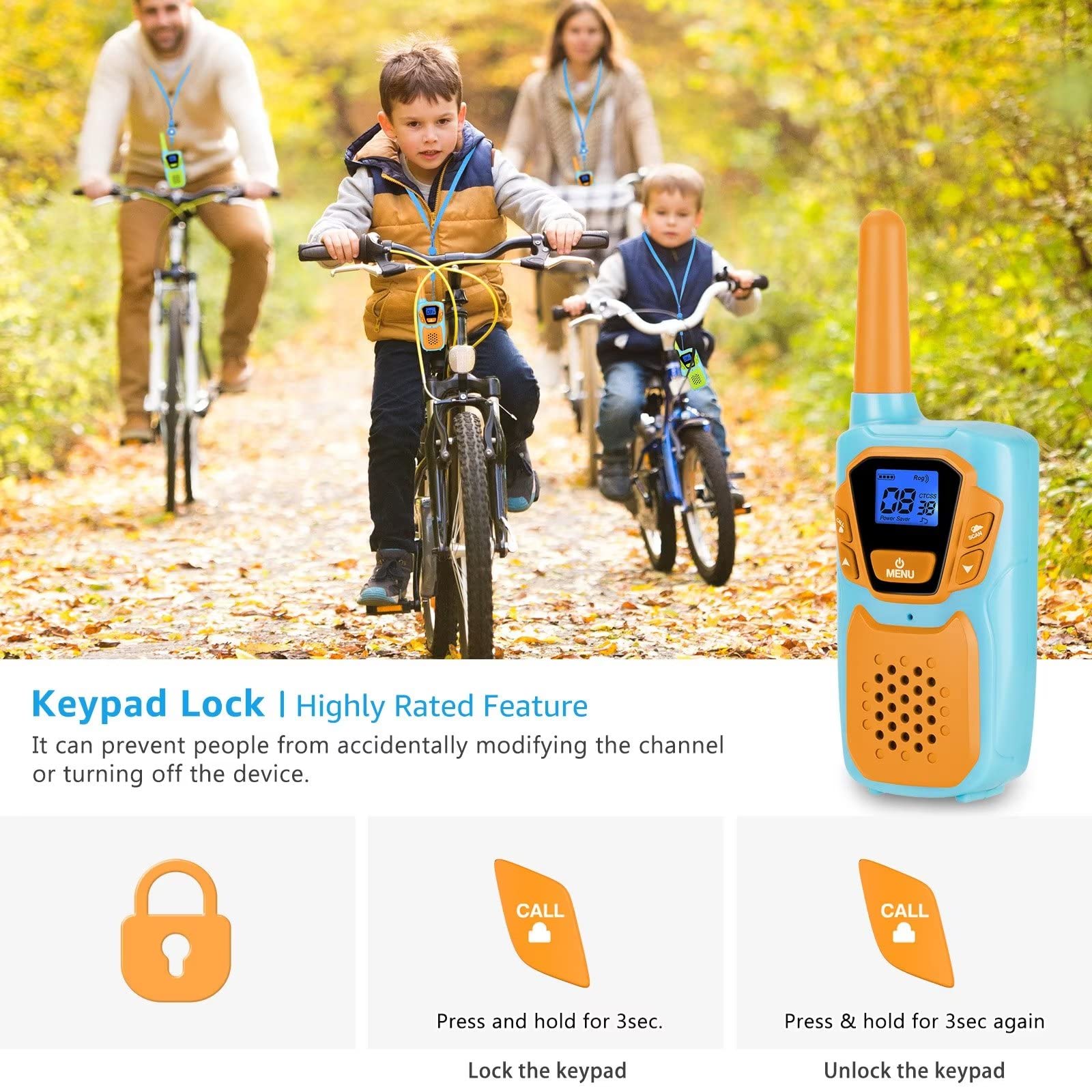 Walkie Talkies - Walkie Talkies para niños, paquete de 3 walkie talkies para adultos, radios recargables de larga distancia de 2 vías para familia, camping, senderismo, ciclismo, juguetes para niños 8