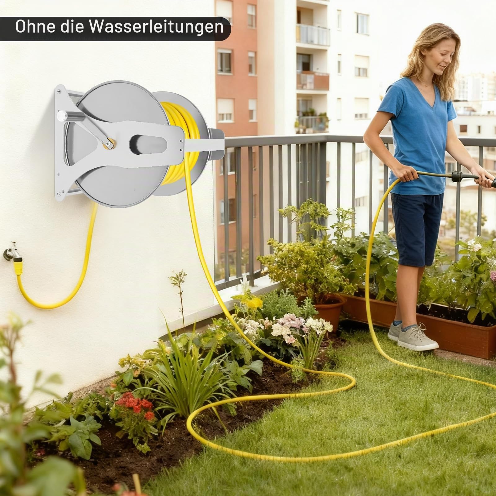 Edelstahl Schlauchtrommel Gartenschlauch Trommel, Handbuch Schlauchrolle Schlauchwagen Wasserschlauch-Aufbewahrungsgestell, Unverzichtbares Gartenzubehör für Ordentliche Schlauchaufbewahrung