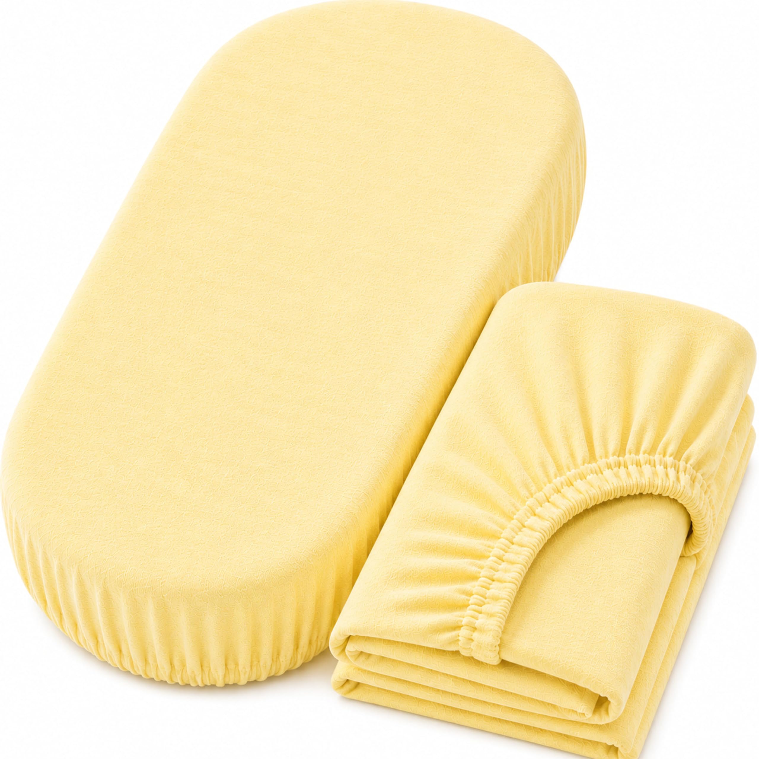 Dudu N Girlie Moses Basket Sheets 74x30cm – Yellow, 2 Pack, 100% Jersey Cotton Fitted Bedding for Carrycots & Prams