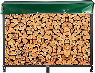 VEVOR Firewood Log Rack, 8ft Firewood Rack Outdoor, Black Firewood Rack Stand, Steel Outdoor Wood Rack, Firewood Log Holder with Load Capacity 1300lbs, Firewood Rack with Cover & Fireplace Tool Set