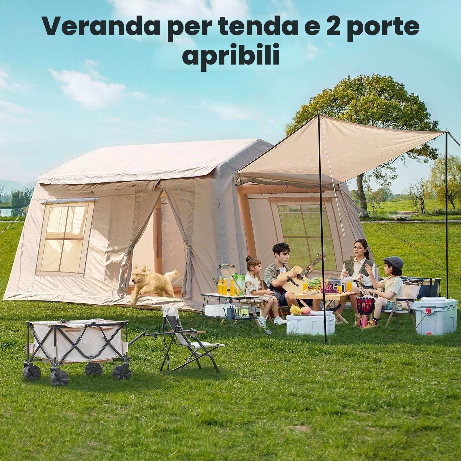 Ytaoeo Tenda Gonfiabile per Campeggio Outdoor Tenda per 2-4 persone con pompa ad aria, apertura del camino, tenda gonfiabile in tessuto Oxford impermeabile