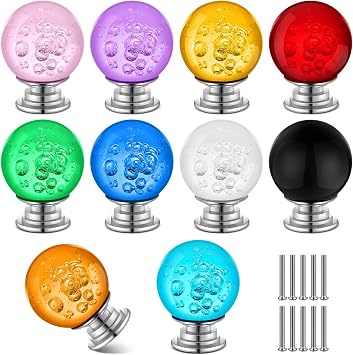 Youyole 10 Pcs Colorful Drawer Crystal Knobs 30mm Glass Pull for Cabinets and Drawers Knobs for Dresser Drawers and KitchenStylish Style