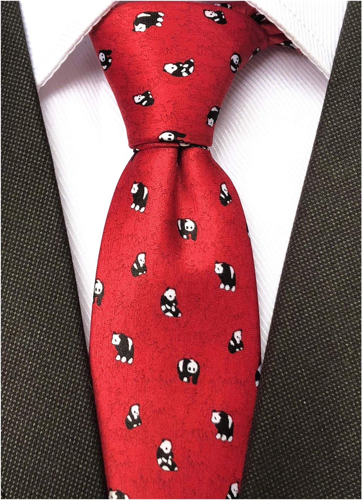 Novelty Patterned Ties for Men Cute Panda Printed Casual Satin Party Handmade Neckties
