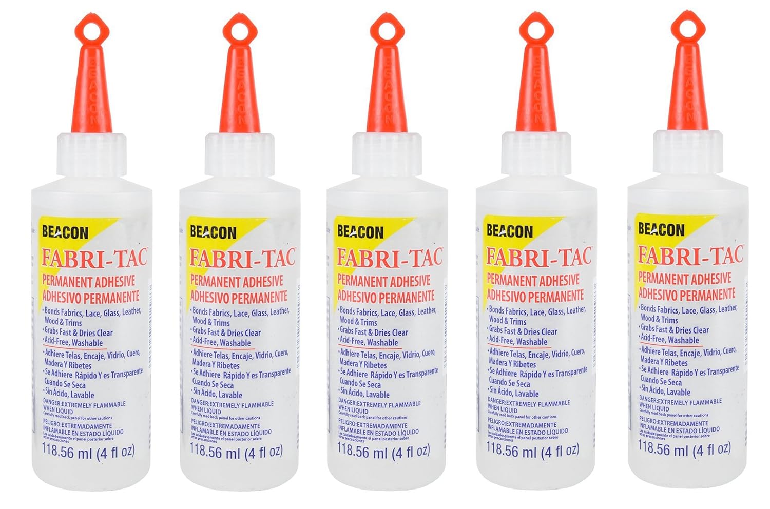 FivePack of Beacon FabriTac Permanent Adhesive, 4 Ounce