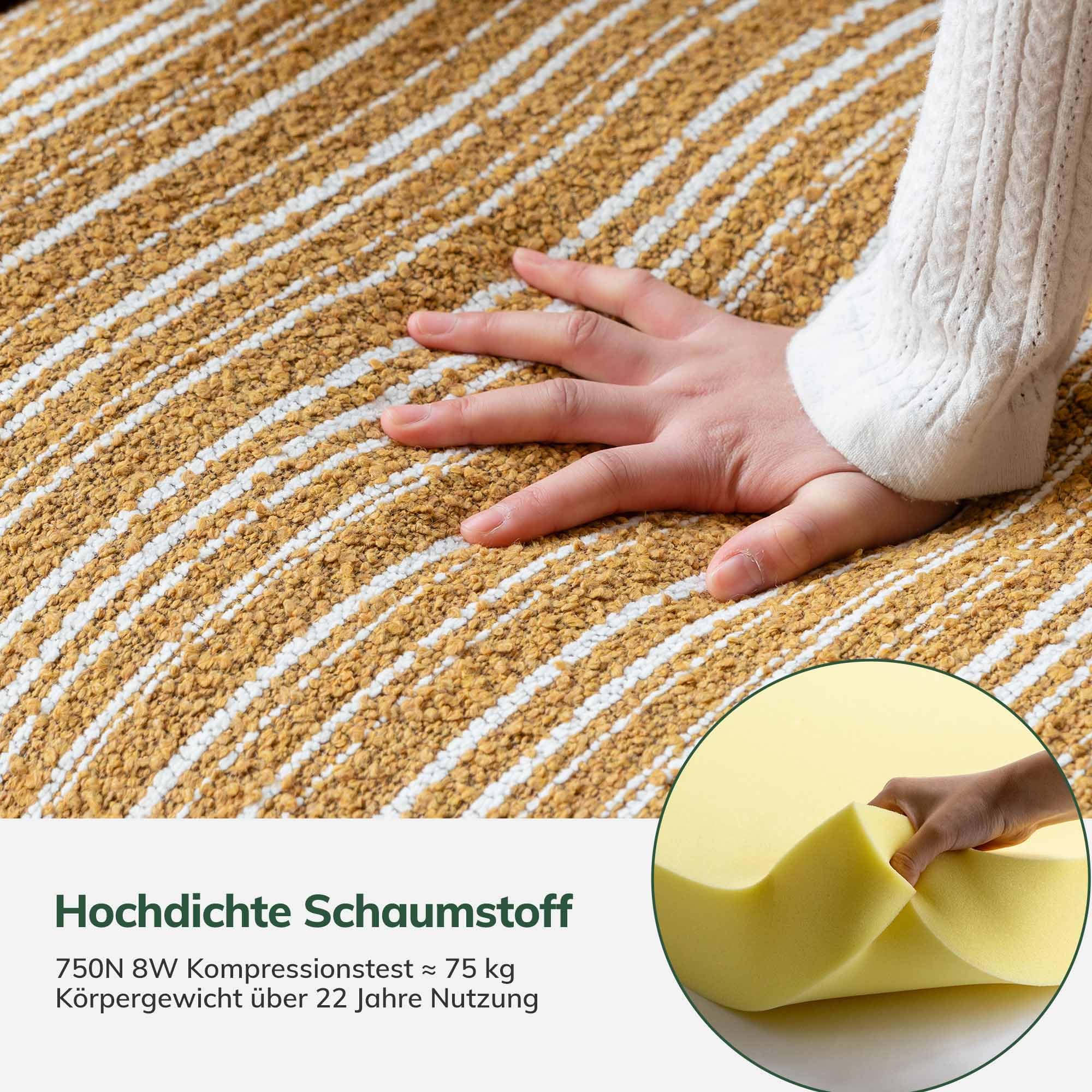YESWOOD Sessel Wohnzimmer, Gepolsterter Loungesessel mit Massivholzrahmen, Stilvoller Lesesessel für Wohnzimmer, Schlafzimmer & Balkon, Gelb/Weiß Streifen – 79T x 74B x 82H cm