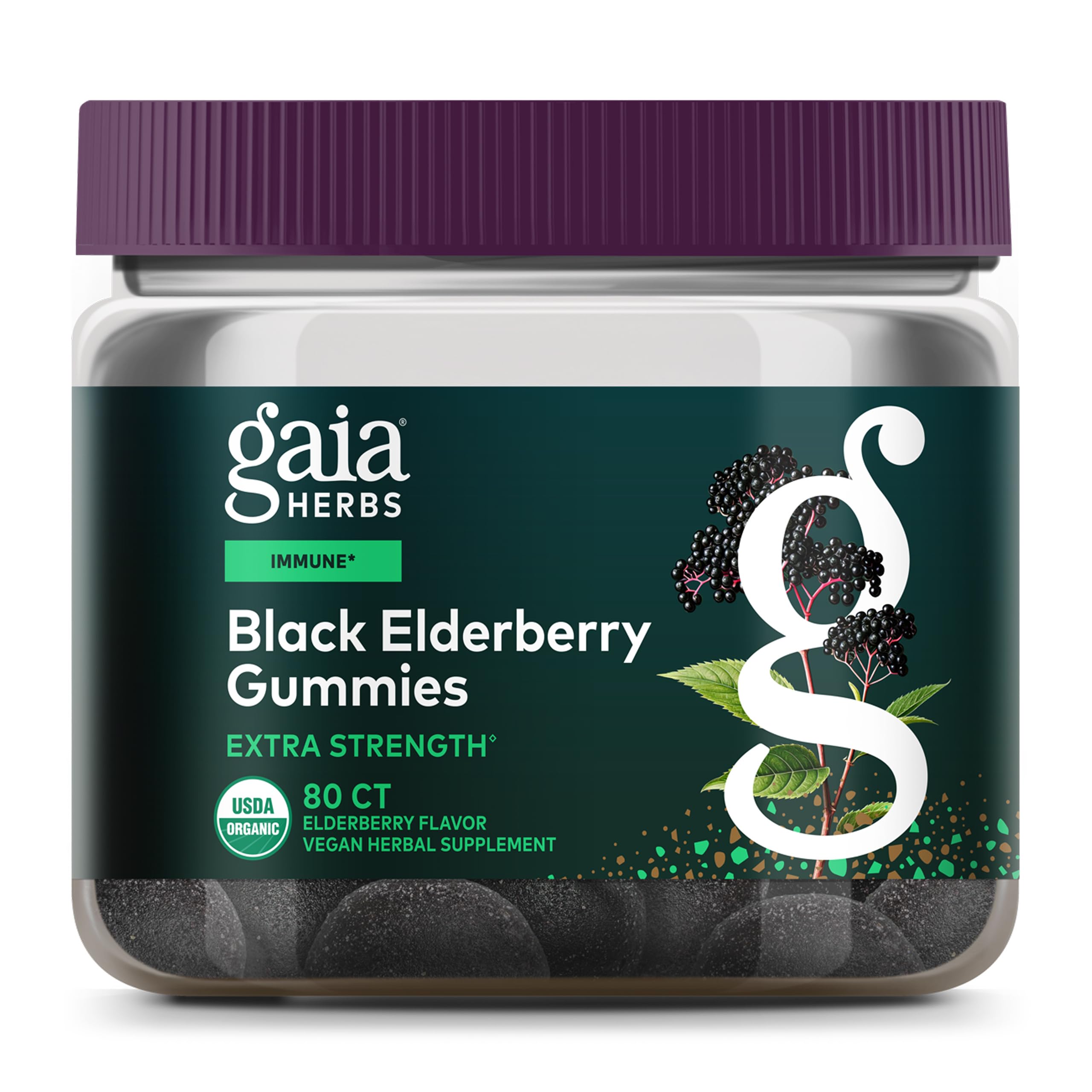 Black Elderberry (Sambucus nigra) Extra Strength Gummies - Delicious Immune Support Supplement* - Certified Organic Black Elderberries for Immune System Support* - 80 Gummies (40 Servings)