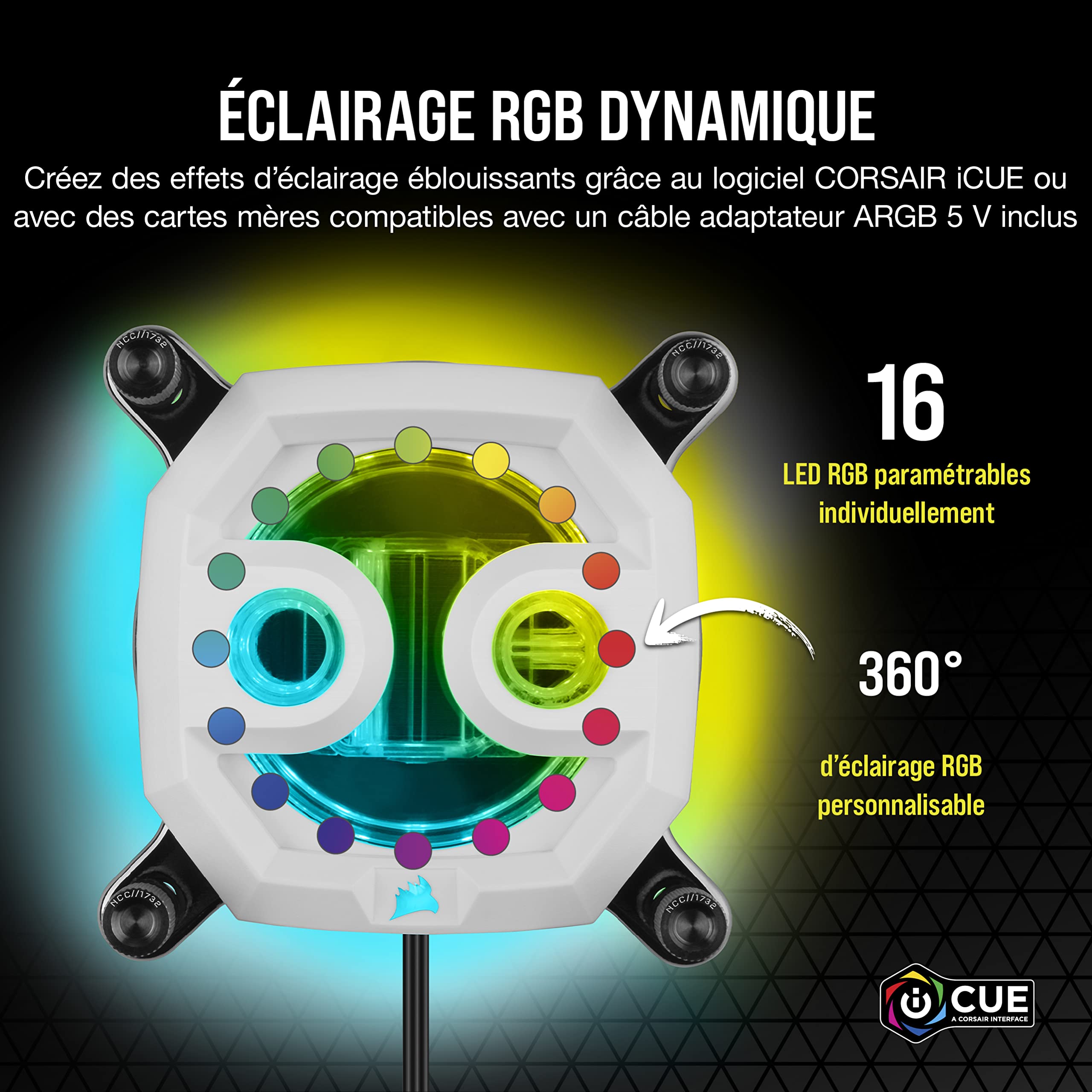 Corsair Hydro X Series XC7 RGB PRO Waterblock pour Processeur Intel LGA 1700, 1200, 115X et Socket AMD AM4 (Plaque Froide en Cuivre Nickelé, Plus de 110 Micro-Ailettes de Refroidissement) Blanc