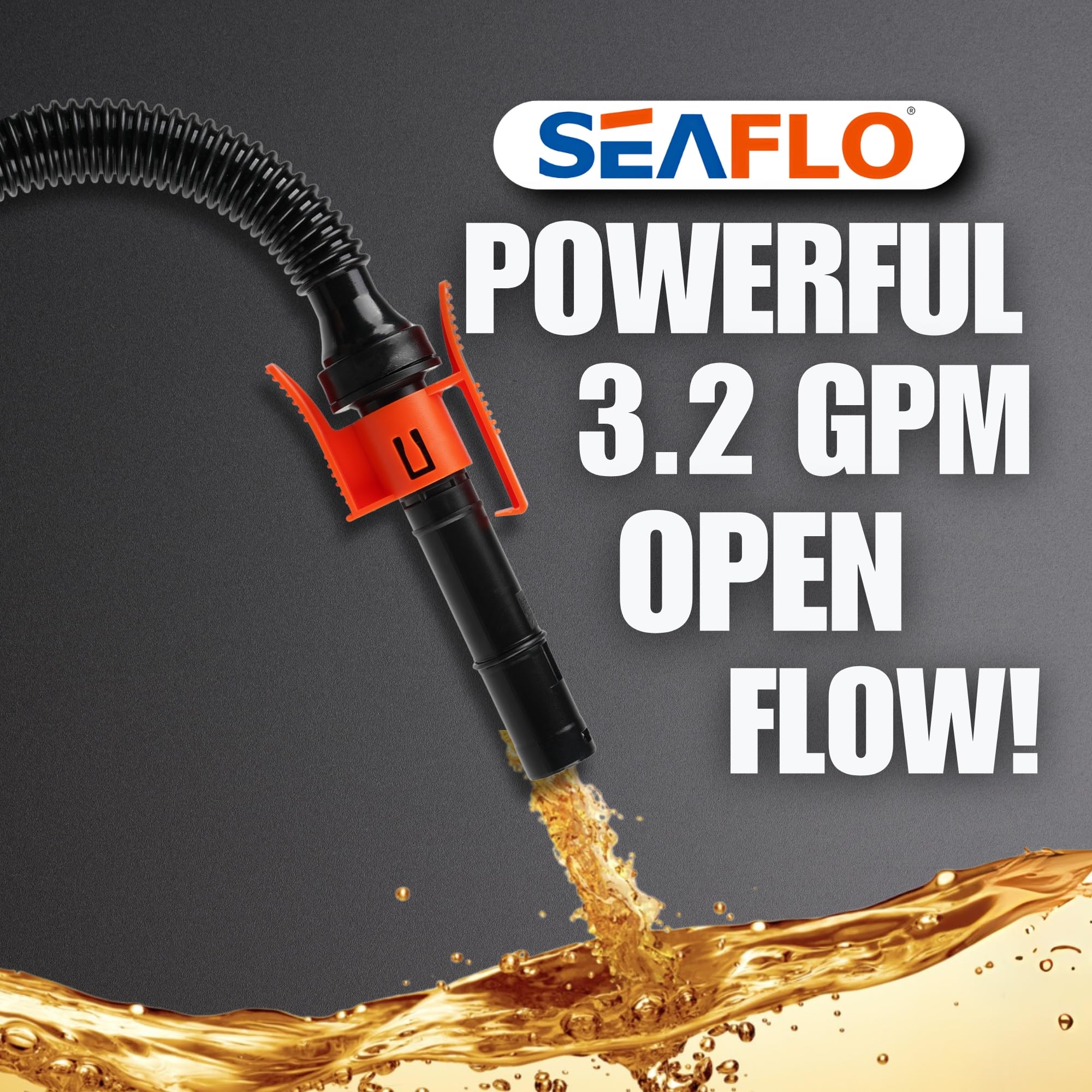 SEAFLO Pompe de transfert de pompe à carburant électrique automatique rechargeable (débit 2,3 GPM - 3,1 GPM) avec tuyau d'aspiration longueur (465 mm) et tuyau d'évacuation flexible Longueur : 1050 mm