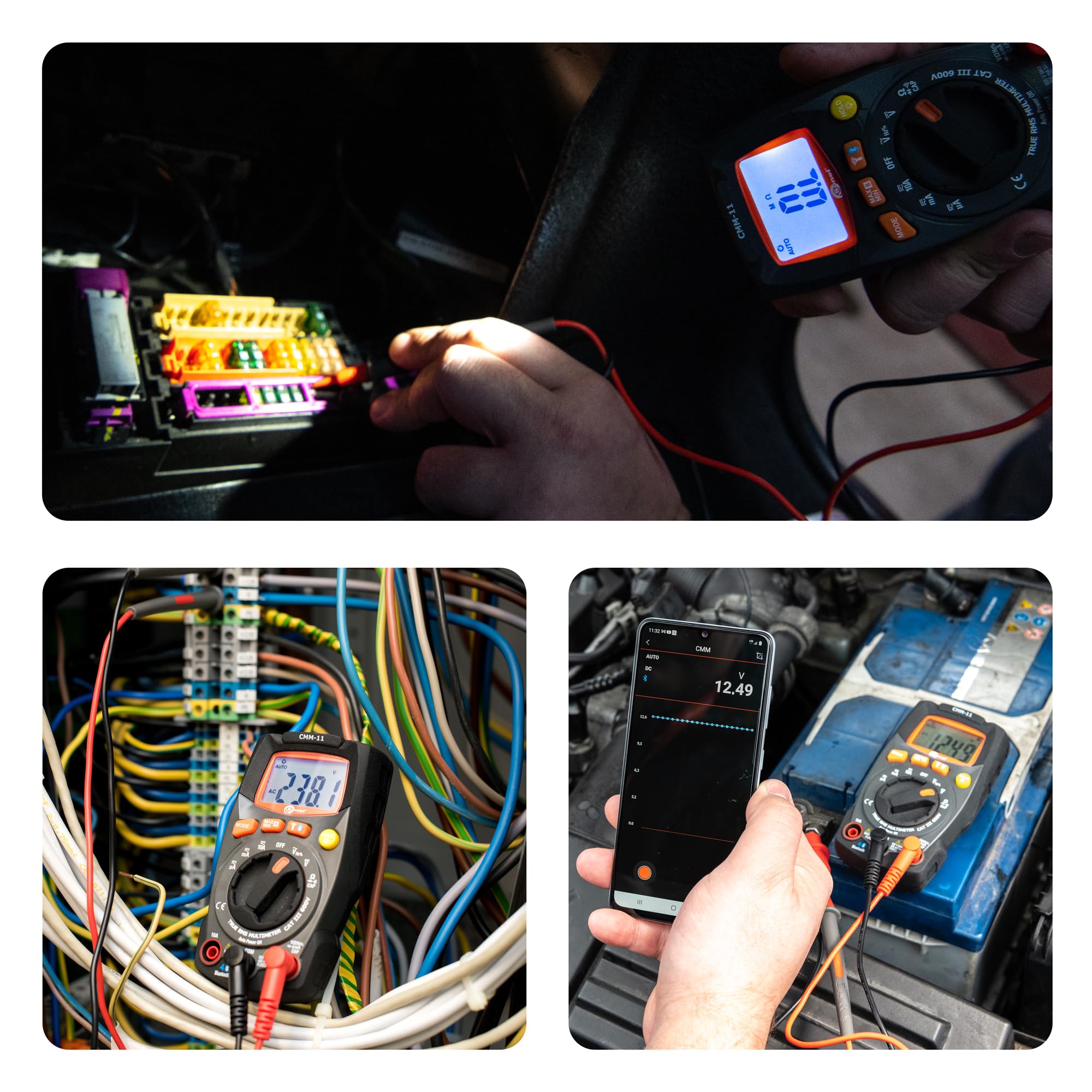 SONEL CMM-11 Multímetro digital profesional, Probador eléctrico, Capacidad/Corriente AC/DC/Voltaje AC/DC/Resistencia/Frecuencia