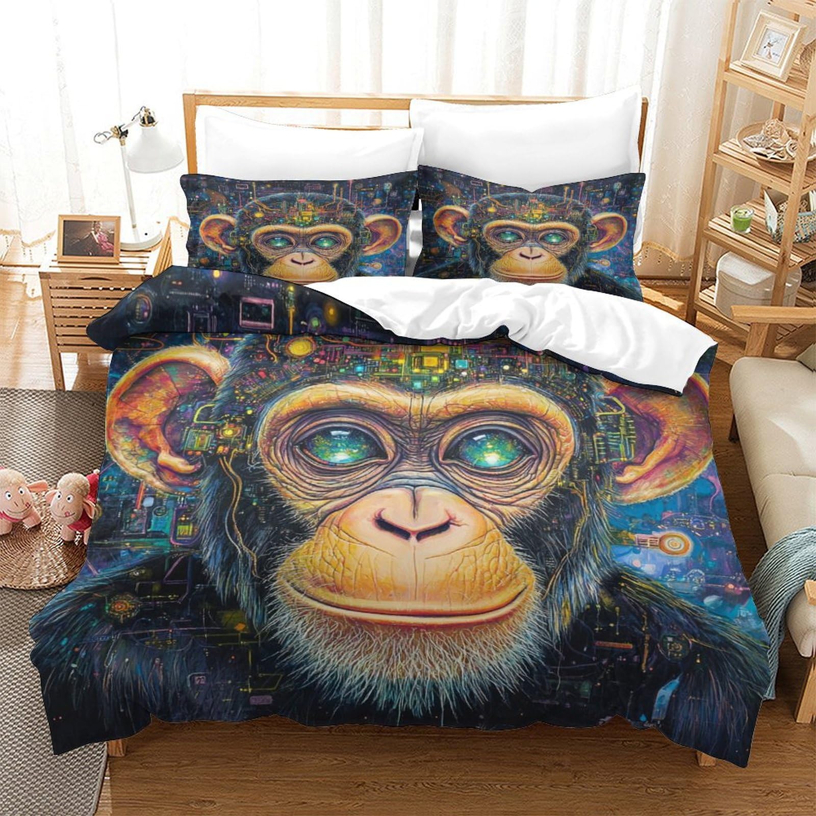 P1S9U7W5Y 3D Printed Galaxy Monkey Duvet Cover Set 3pcs Microfiber Artistic Chimpanzee Bedding Set King（220x240cm）