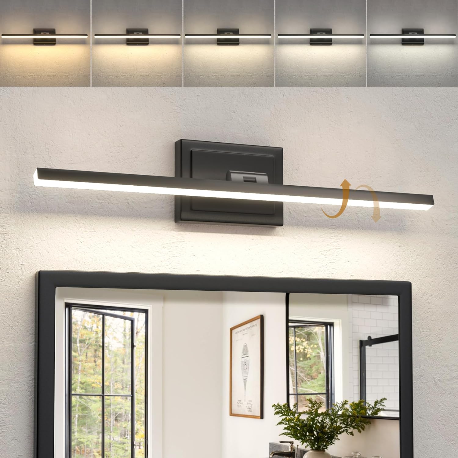 NIORSUN 24 Inch Modern Bathroom Light Fixture, 14W 5CCT Dimmable LED Black Bathroom Vanity Lights Over Mirror, Vanity Lights for Bathrooms Restroom Mirror- ETL Certified Black 24 Inch