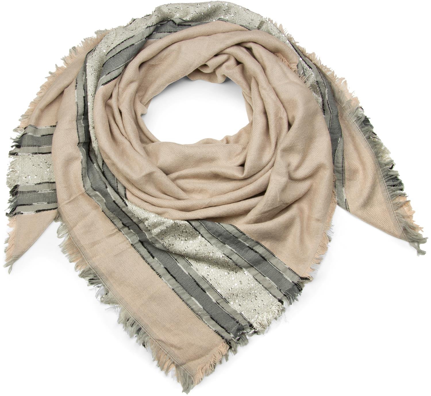 Stylebreaker Women's Rose Xxl Square Scarf With Sequins And Stripes, Fringing, Winter Scarf, Shawl, 01017056, Color: