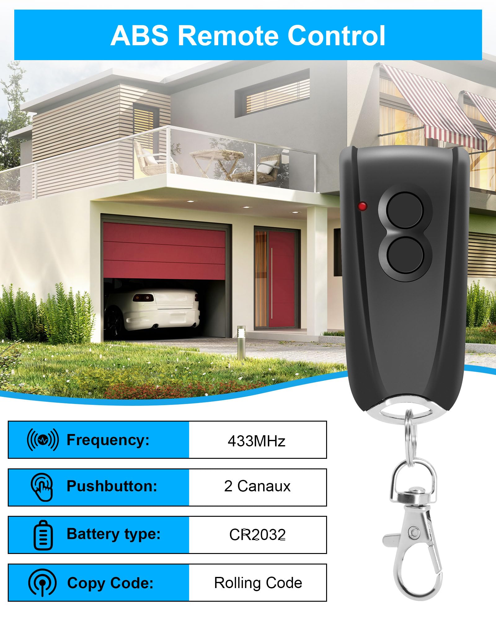 Telecommande Portail pour S449 QZ2, S449 QZ1, 433.92 MHz, 2 Canaux, TXQ4492P0, Télécommande de Portail pour Porte de Garage (1)
