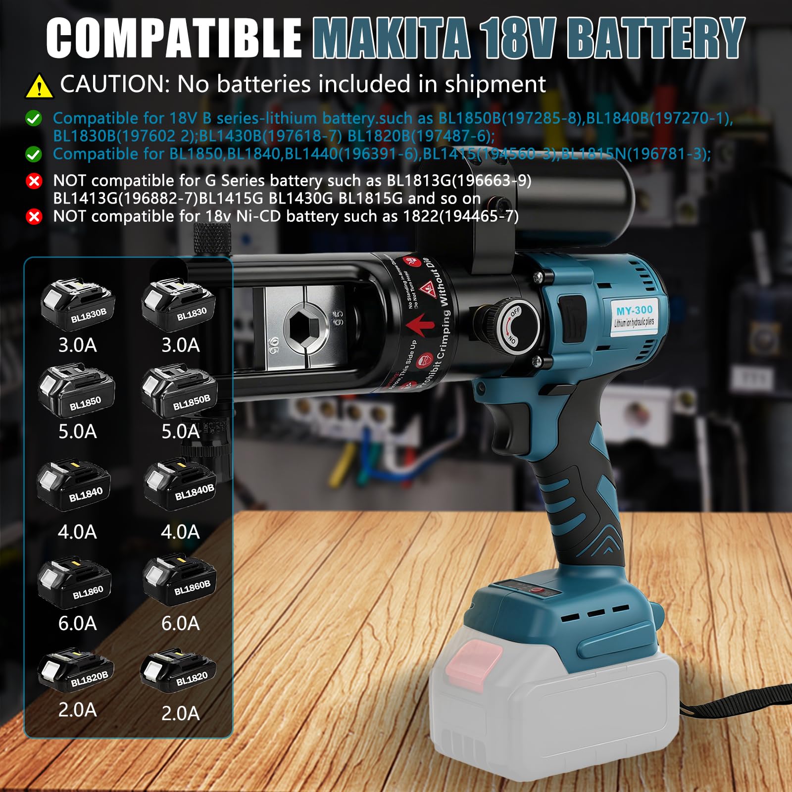 Pinza Crimpatrice Idraulica Compatibile con Makita 18V, Pinza Elettrica per Rame 16-300 mm²/ Capicorda in Alluminio 10-240 mm², Crimpatura Continuo per Cavi e Manicotti (Senza Batteria Caricabatterie)